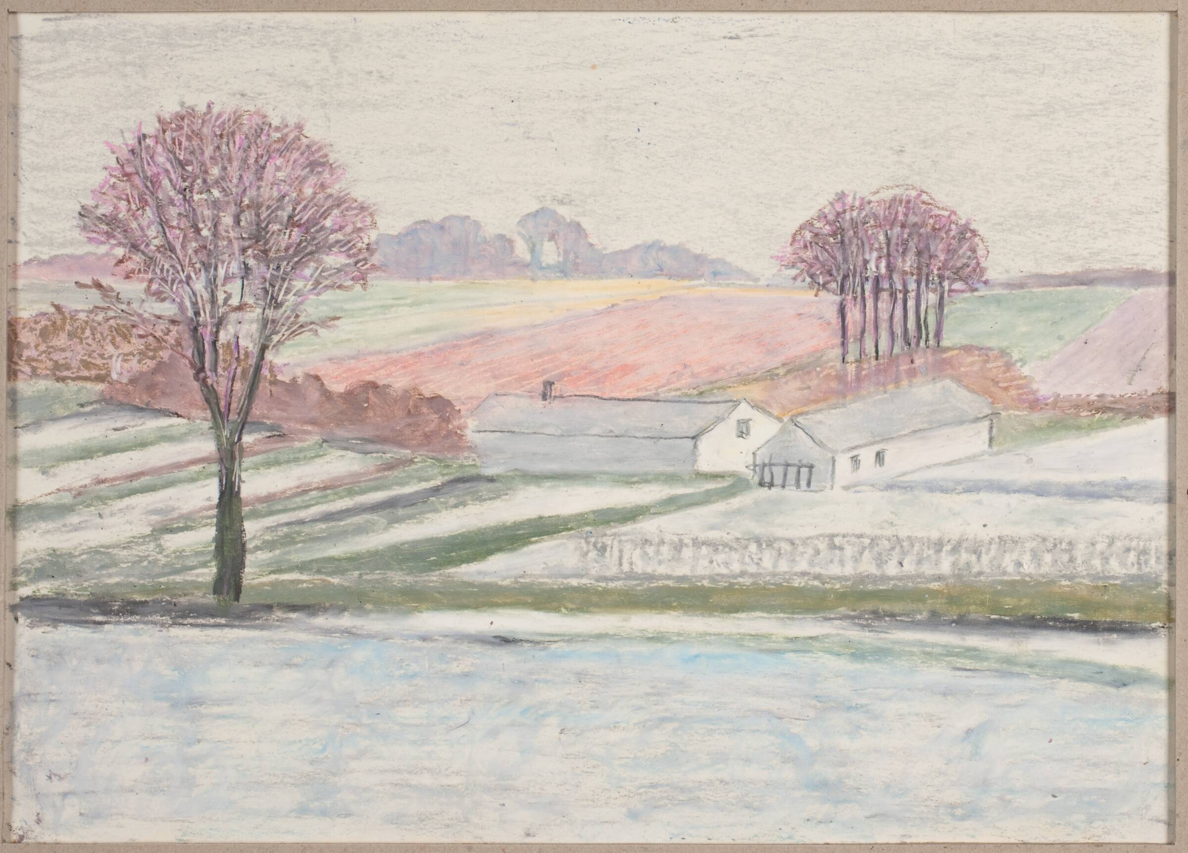 Landskab med en bondegård. Stuehus og en enkelt længe, Henrik Starcke, 1899-1973