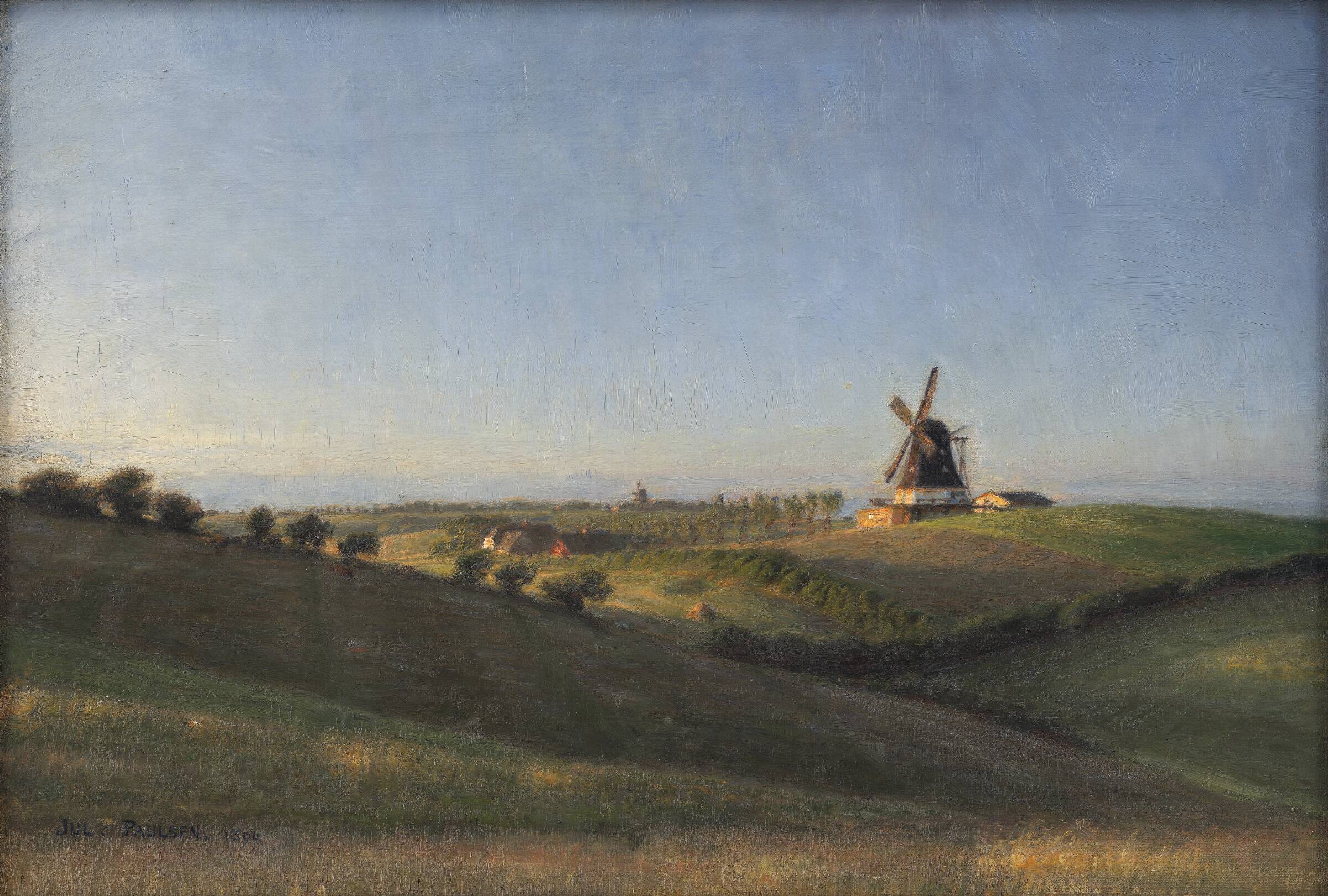 Landskab ved Kolding mod solnedgang, Julius Paulsen, 1896