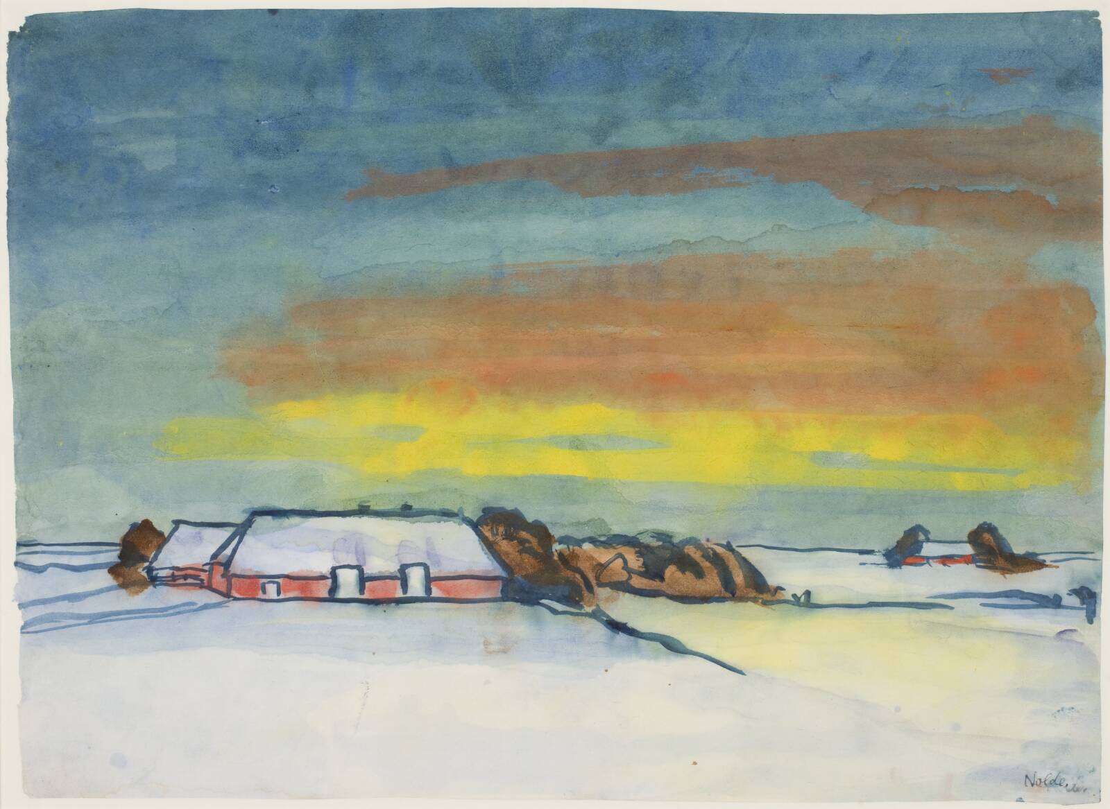 Marsklandskab med gårde. Vinter, Emil Nolde, 1928-1931