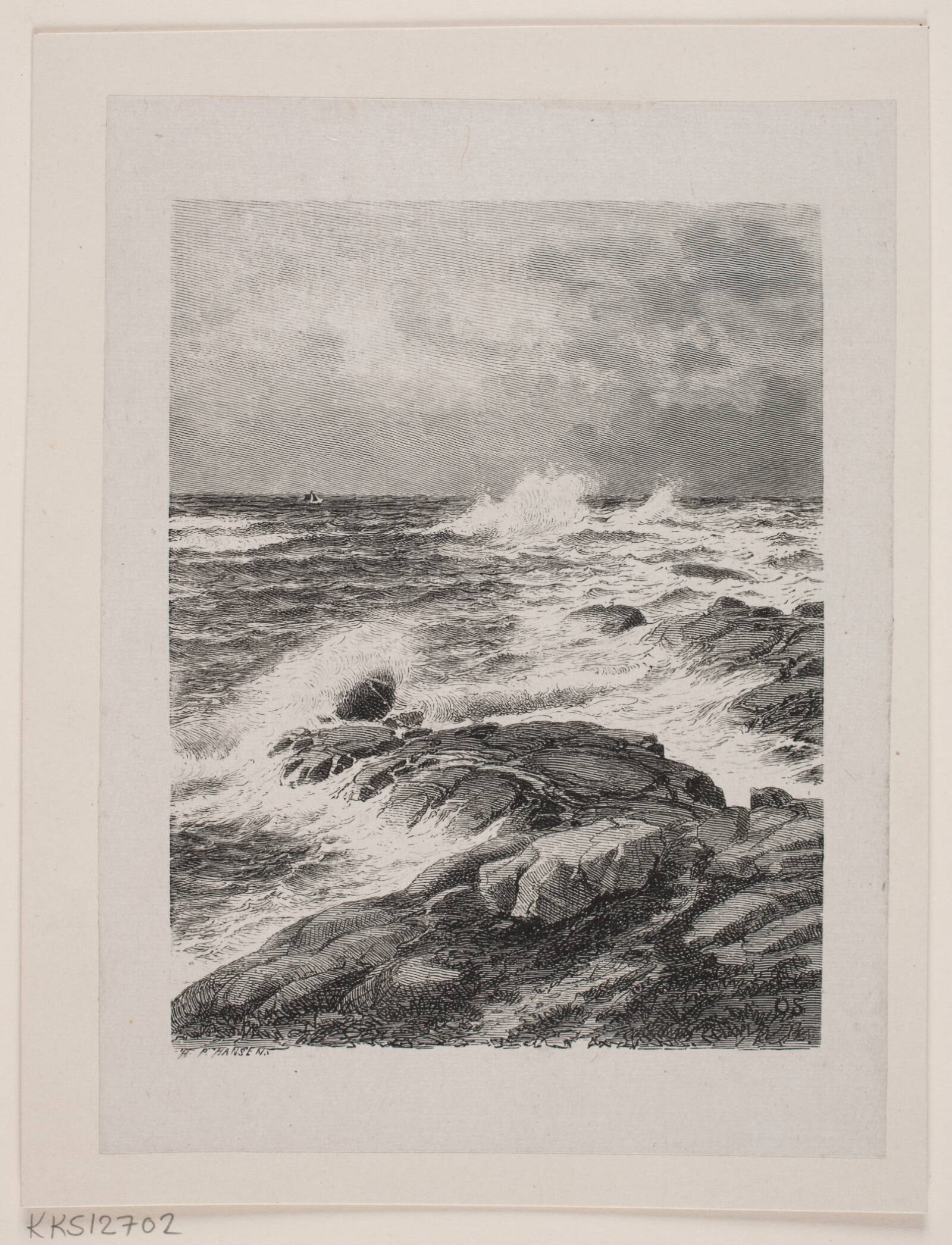 Brænding mod Klippen, H.P. Hansen, 1829-1899
