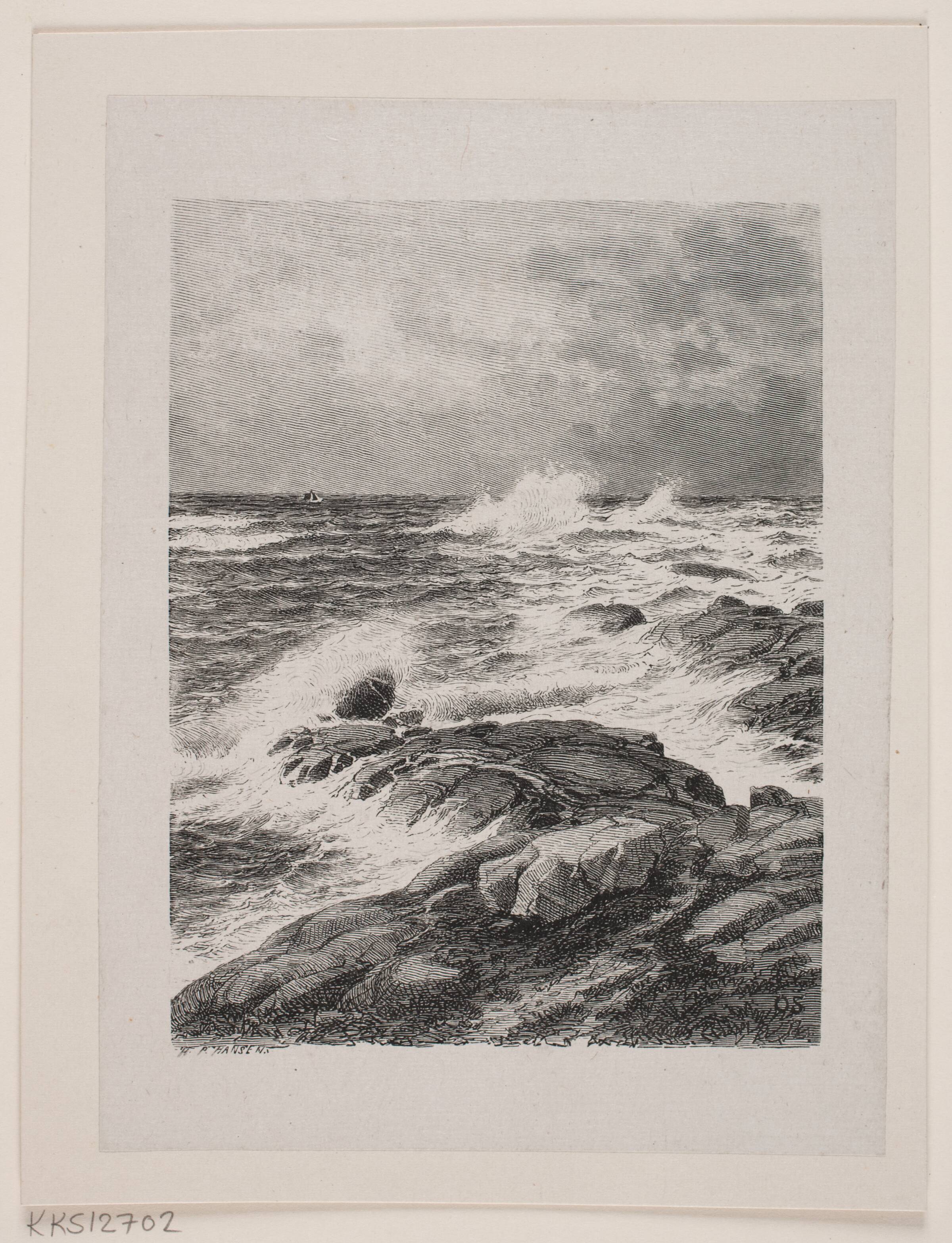 Brænding mod Klippen, H.P. Hansen, 1829-1899