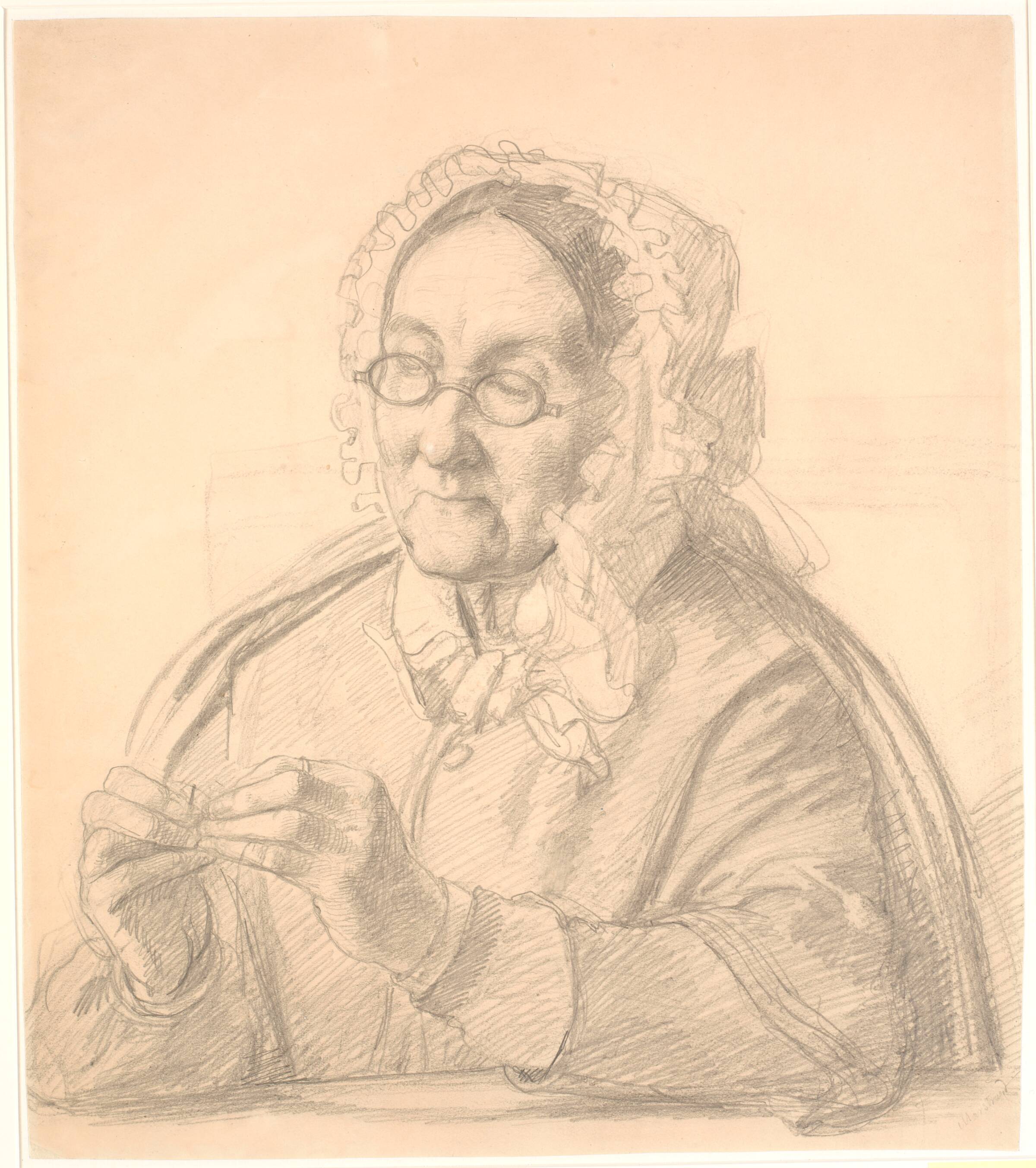Gammel dame der træder en synål, Wilhelm Marstrand, 1810-1873