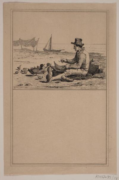 Fiskeren og anden. Nr. 17 i Chr. Winther og M. Rørbye, "25 Billeder for små børn"