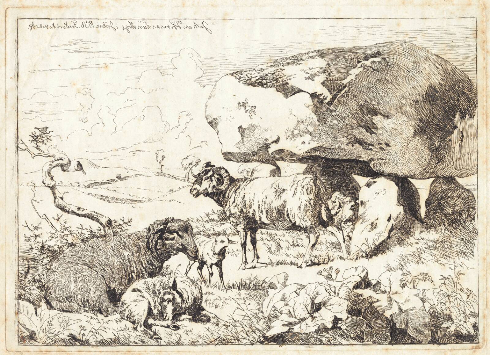 Får ved en gravhøj, Johan Thomas Lundbye, 1838
