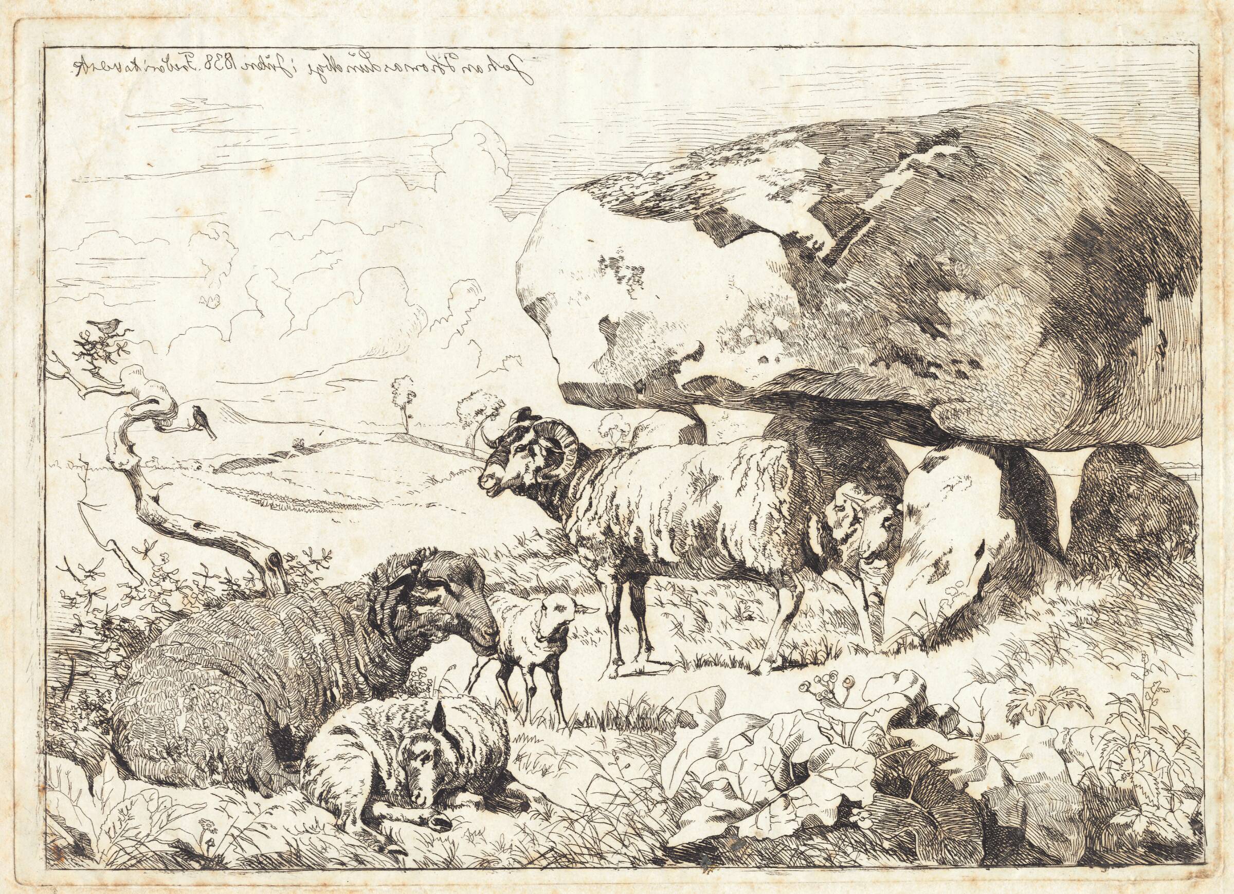 Får ved en gravhøj, Johan Thomas Lundbye, 1838
