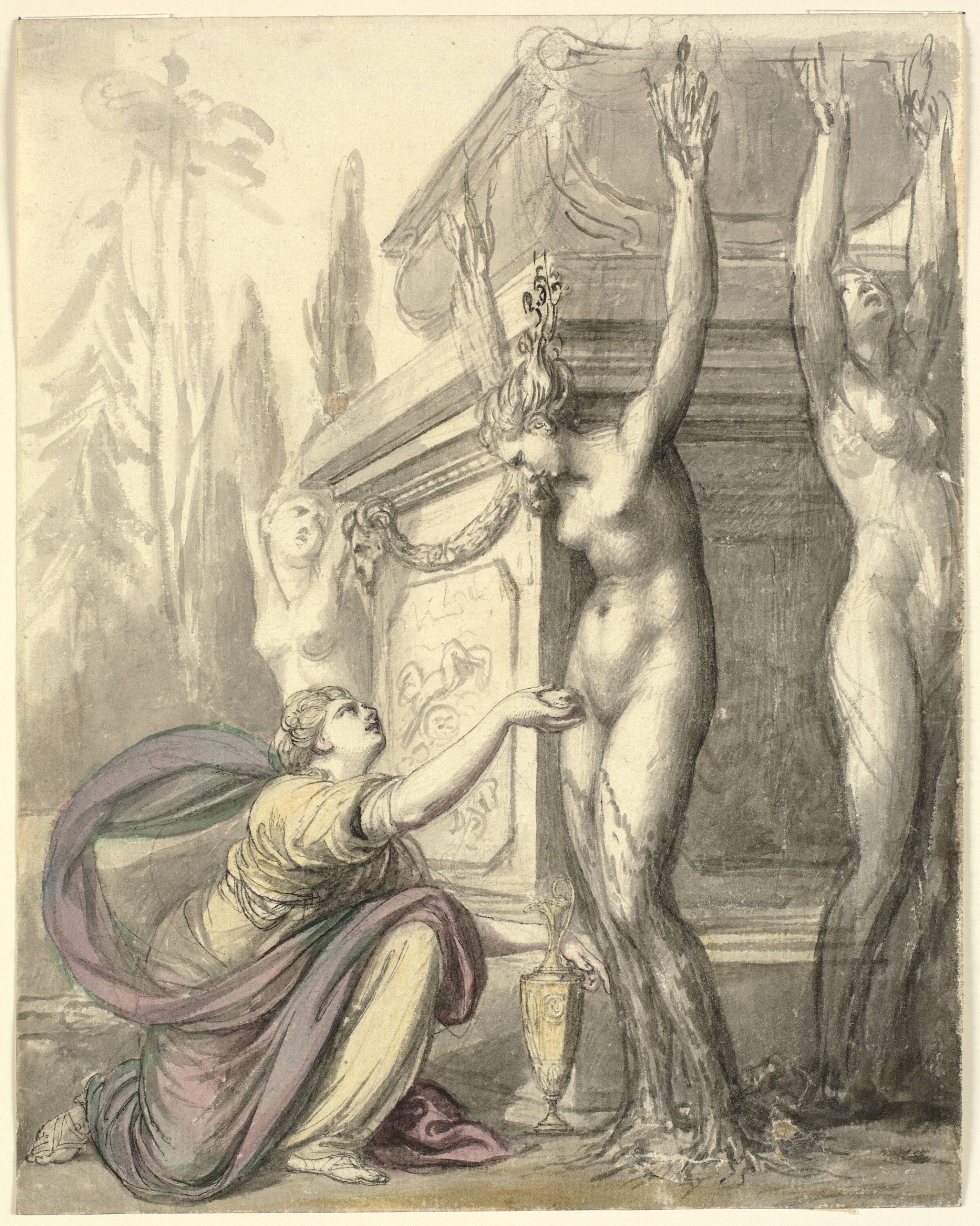 Heliaderne ved Phaëtons grav (Ovids Metamorfoser, II, 340-366), Richard Cosway, 1770-1780