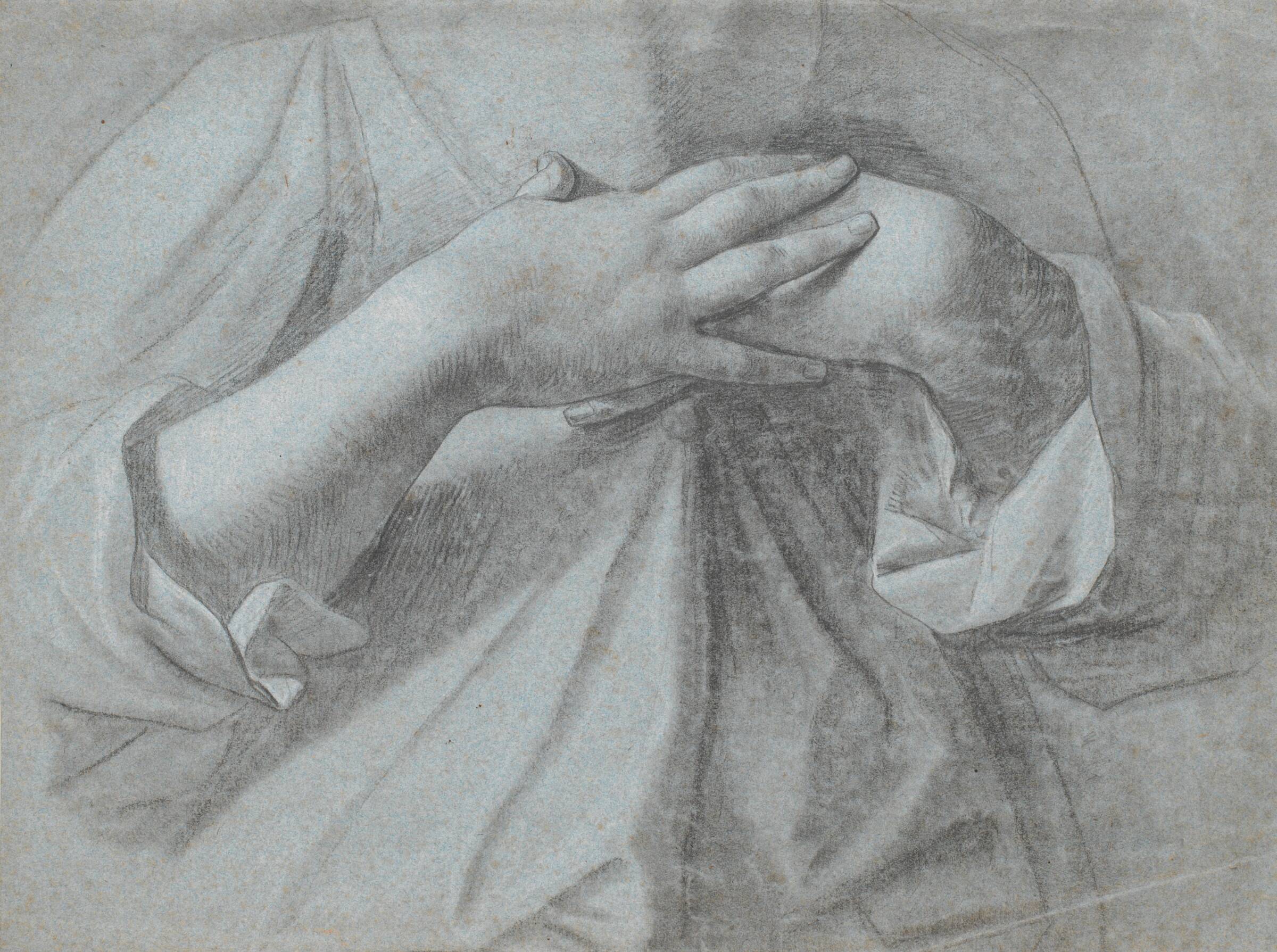 Studie af et par hænder, korslagt over brystet, Jens Juel, 1766-1767