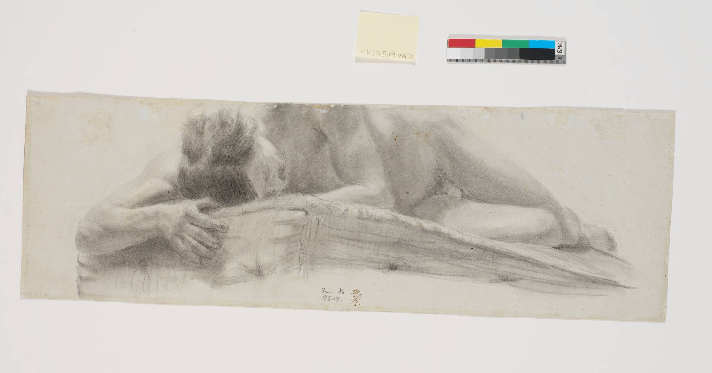 Studie af liggende mandlig model, Theodor Philipsen, 1860-1864