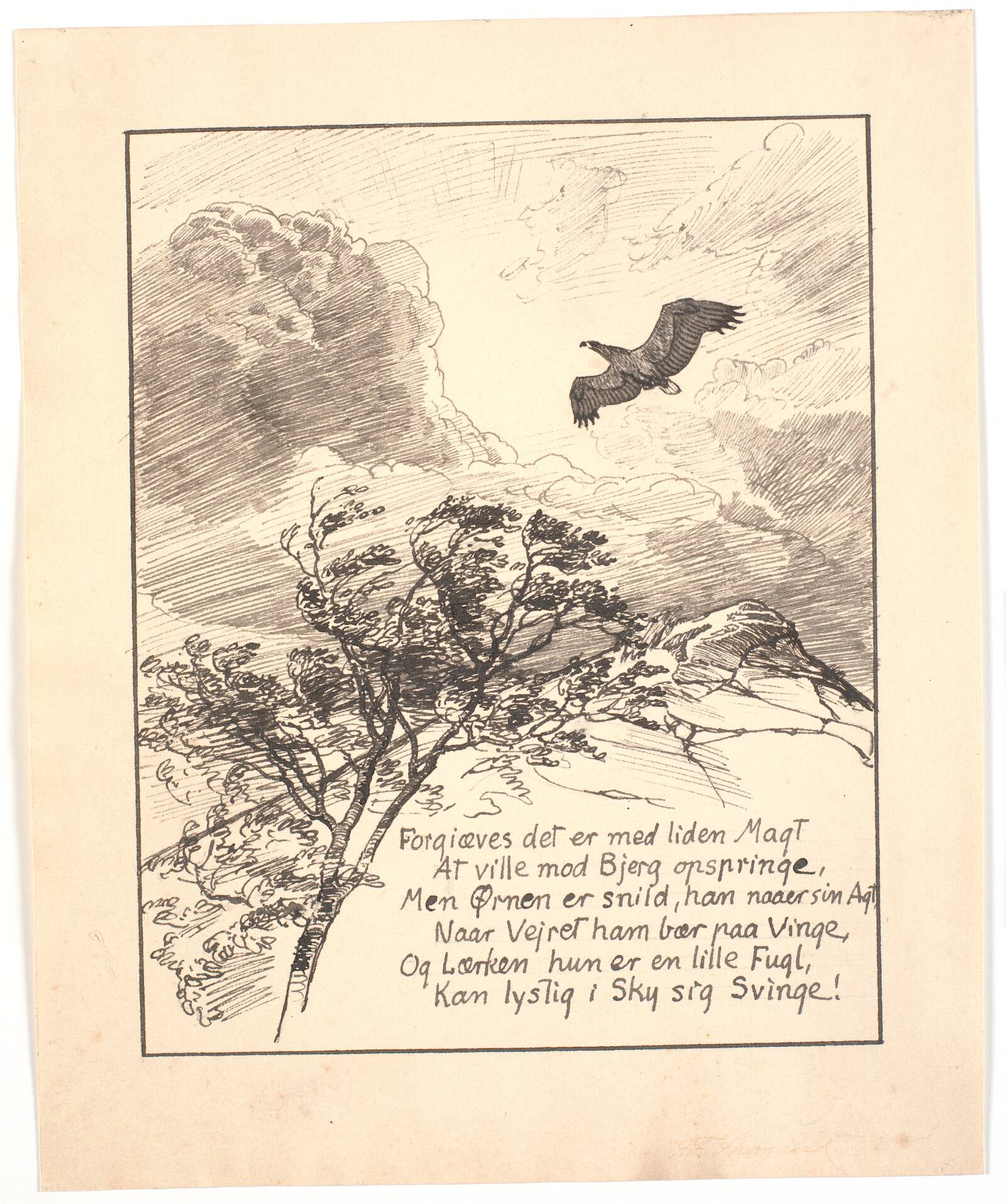 Flyvende ørn over bjergtinde, Joakim Skovgaard, 1885-1886