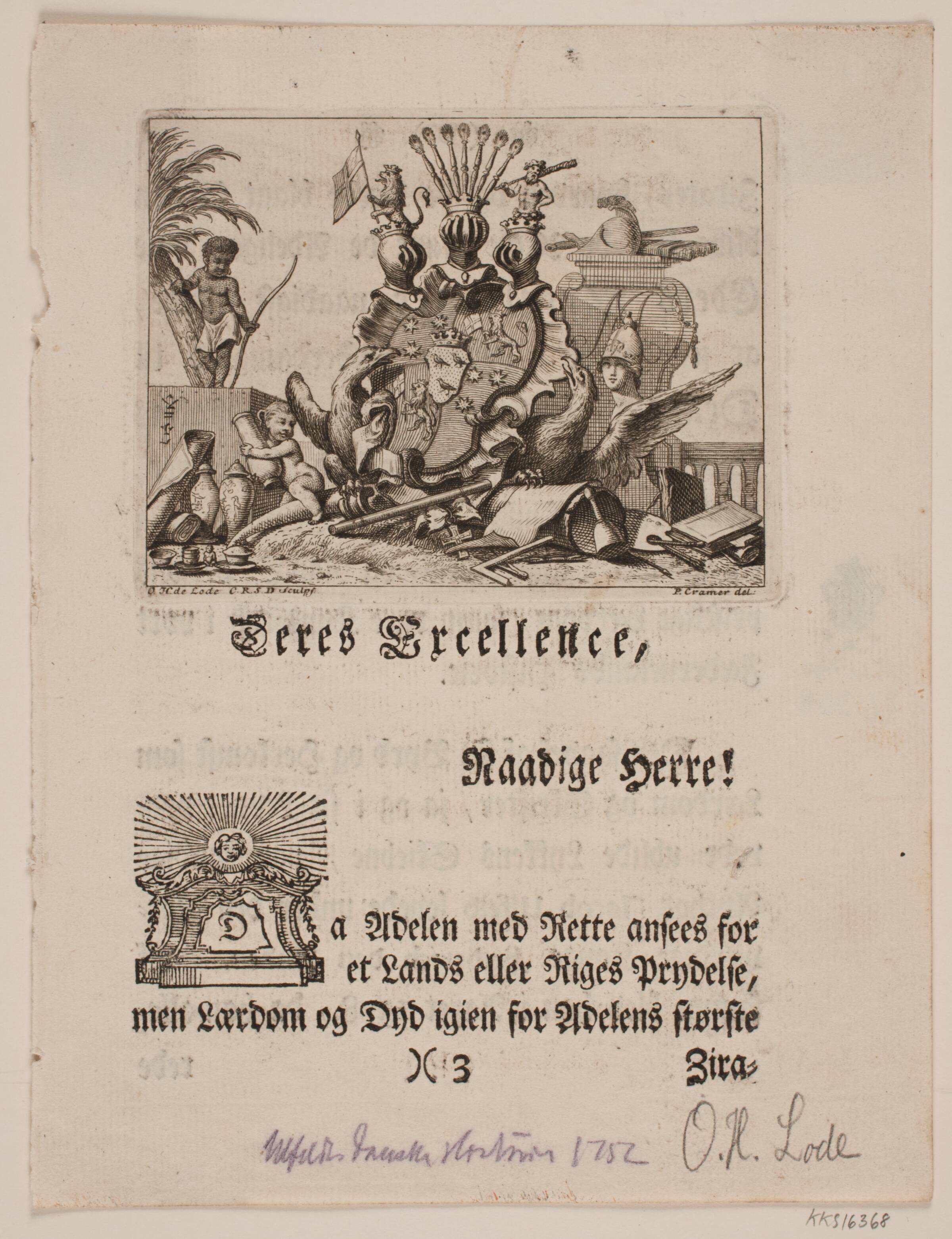 Vignet til J. Ulfeldts "Korte Udtog af den Danske Historie", Odvardt Helmoldt de Lode, 1752
