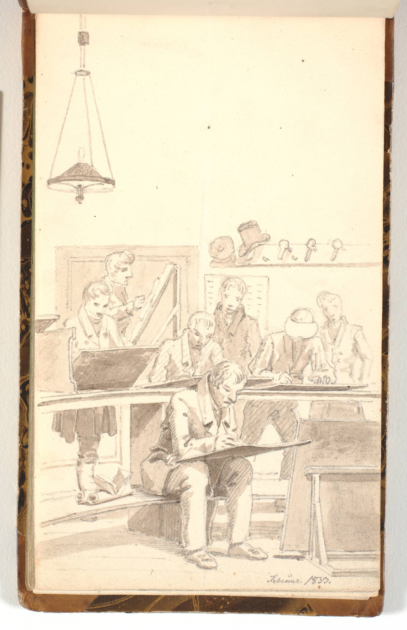 Kunstnere, der tegner, Martinus Rørbye, 1833