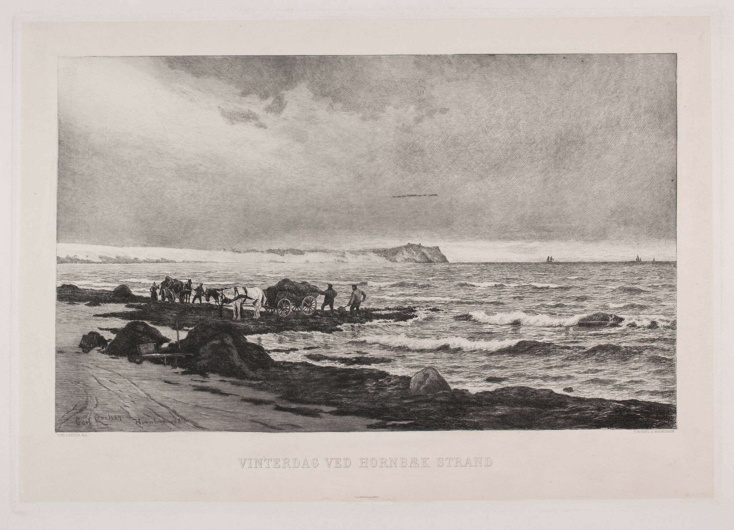 Vinterdag ved Hornbæk strand, Carl Locher, 1882