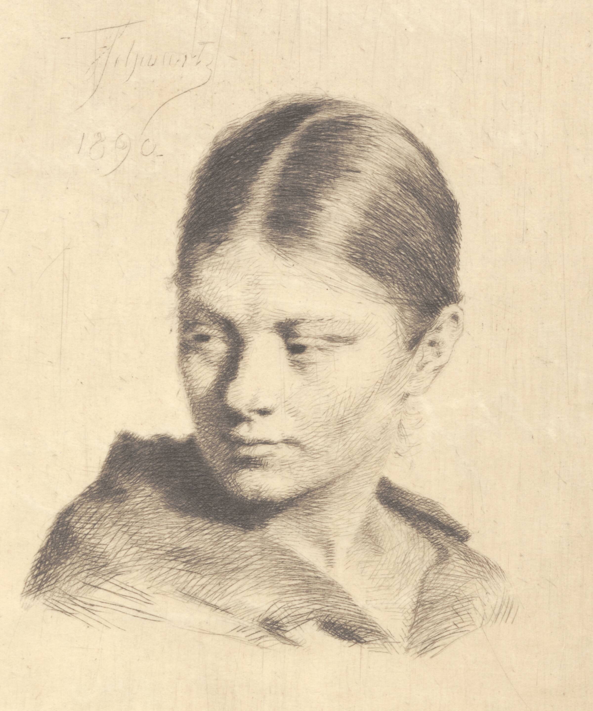 Ung pige, der ser til siden, Frans Schwartz, 1890