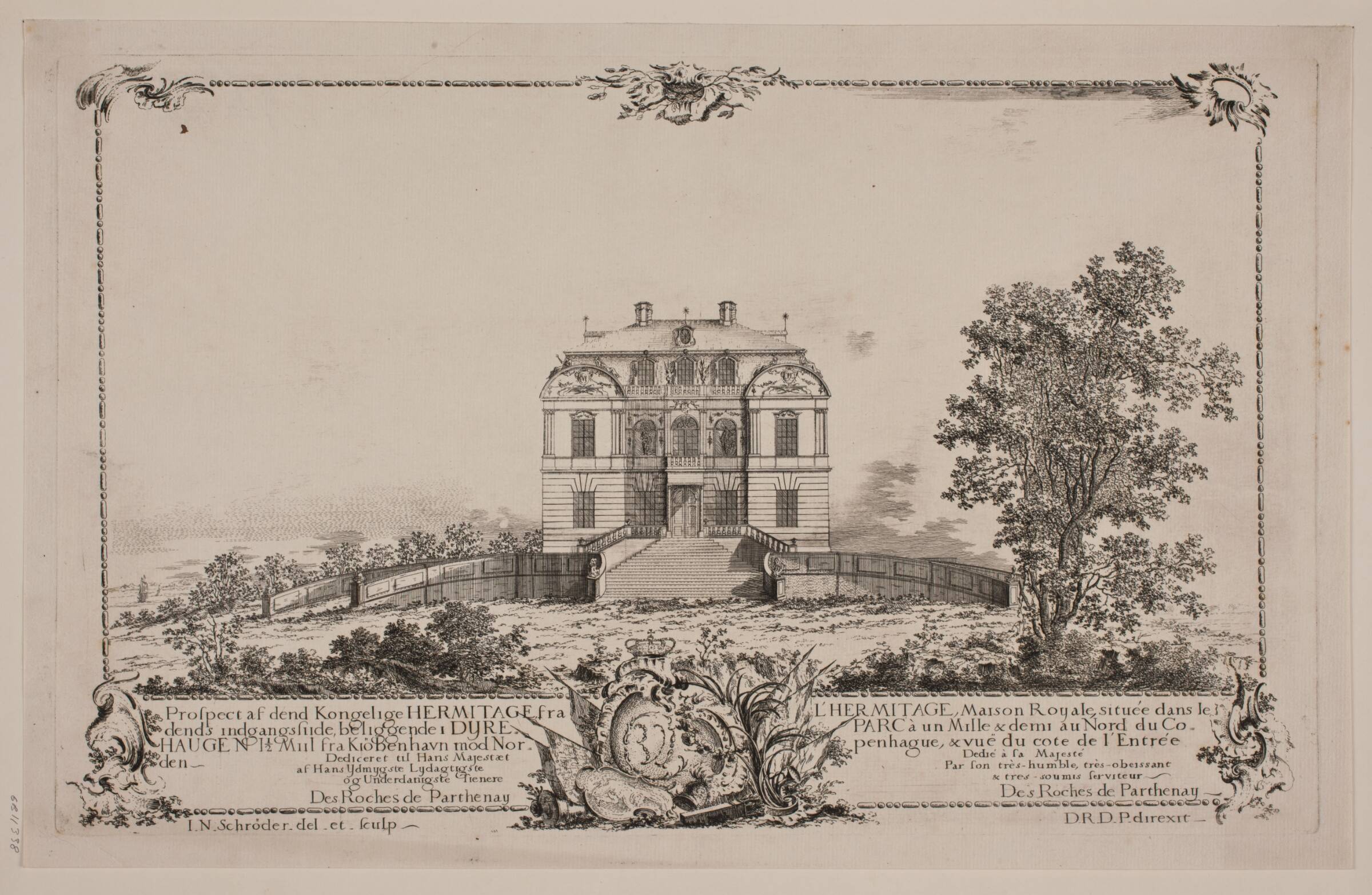 Eremitagen, fra indgangssiden, J.N. Schrøder, 1740-1749