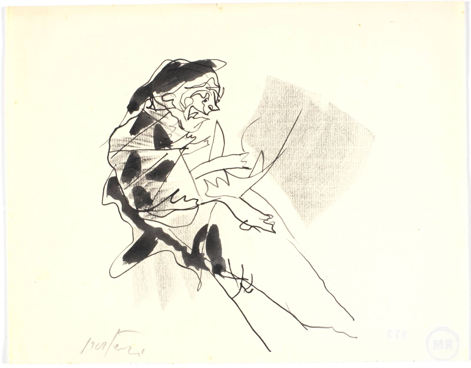 Siddende figur i profil mod h, Richard Mortensen, 1943-1945