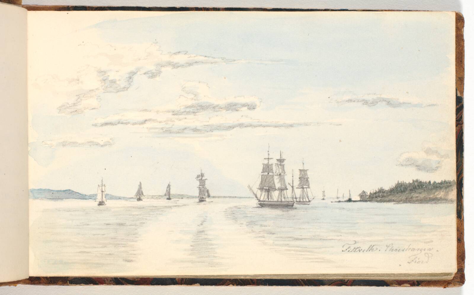 Kystlandskab med skibe, Martinus Rørbye, 1832