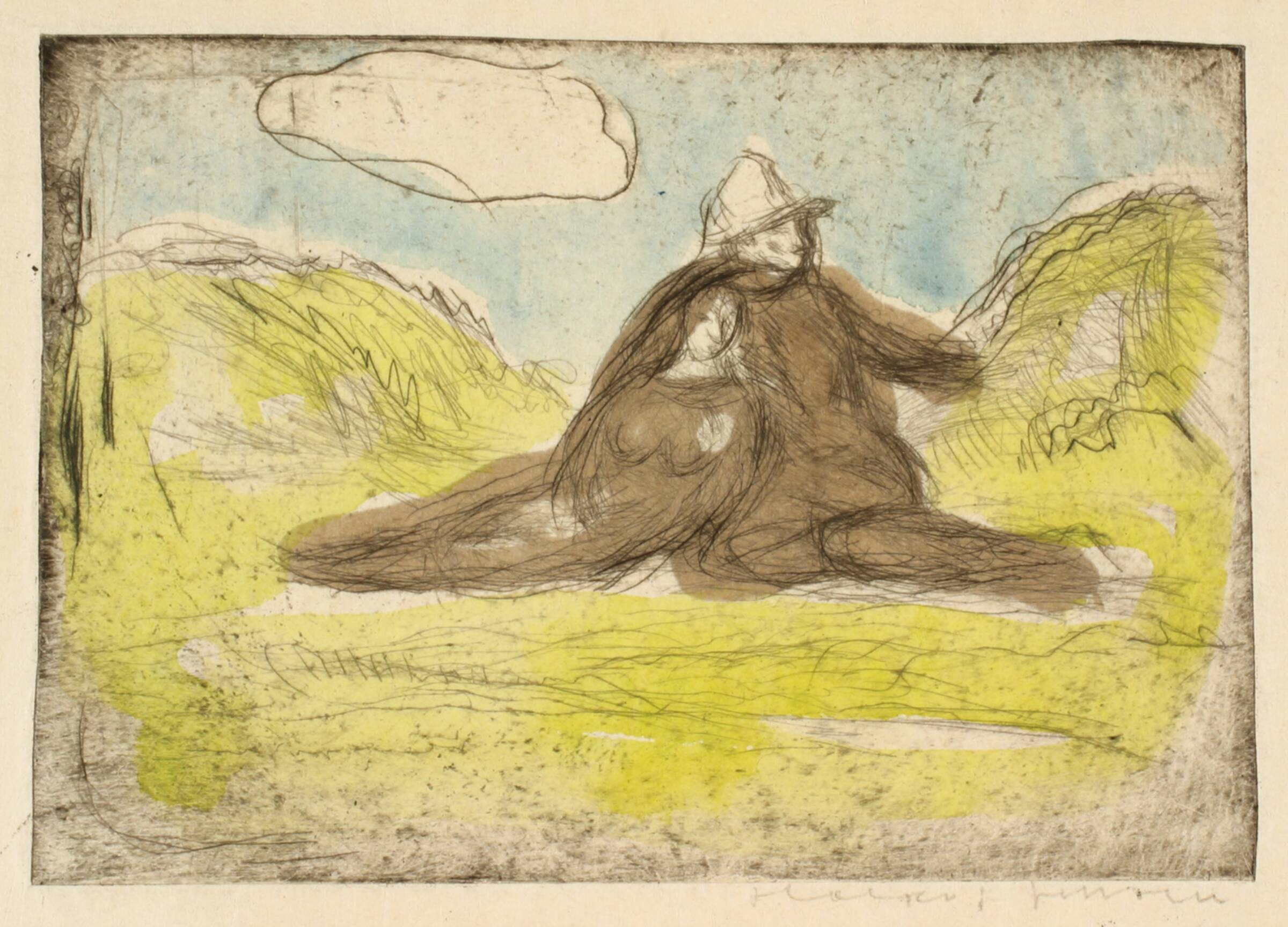 To siddende kvinder i et klitlandskab, Holger J. Jensen, 1900-1966