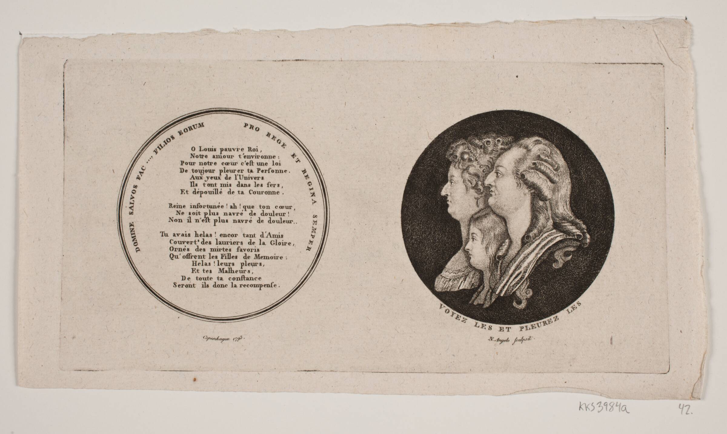 Medaillon med portrætter af Ludvig XVI, hans dronning og søn, G. N. Angelo, 1793