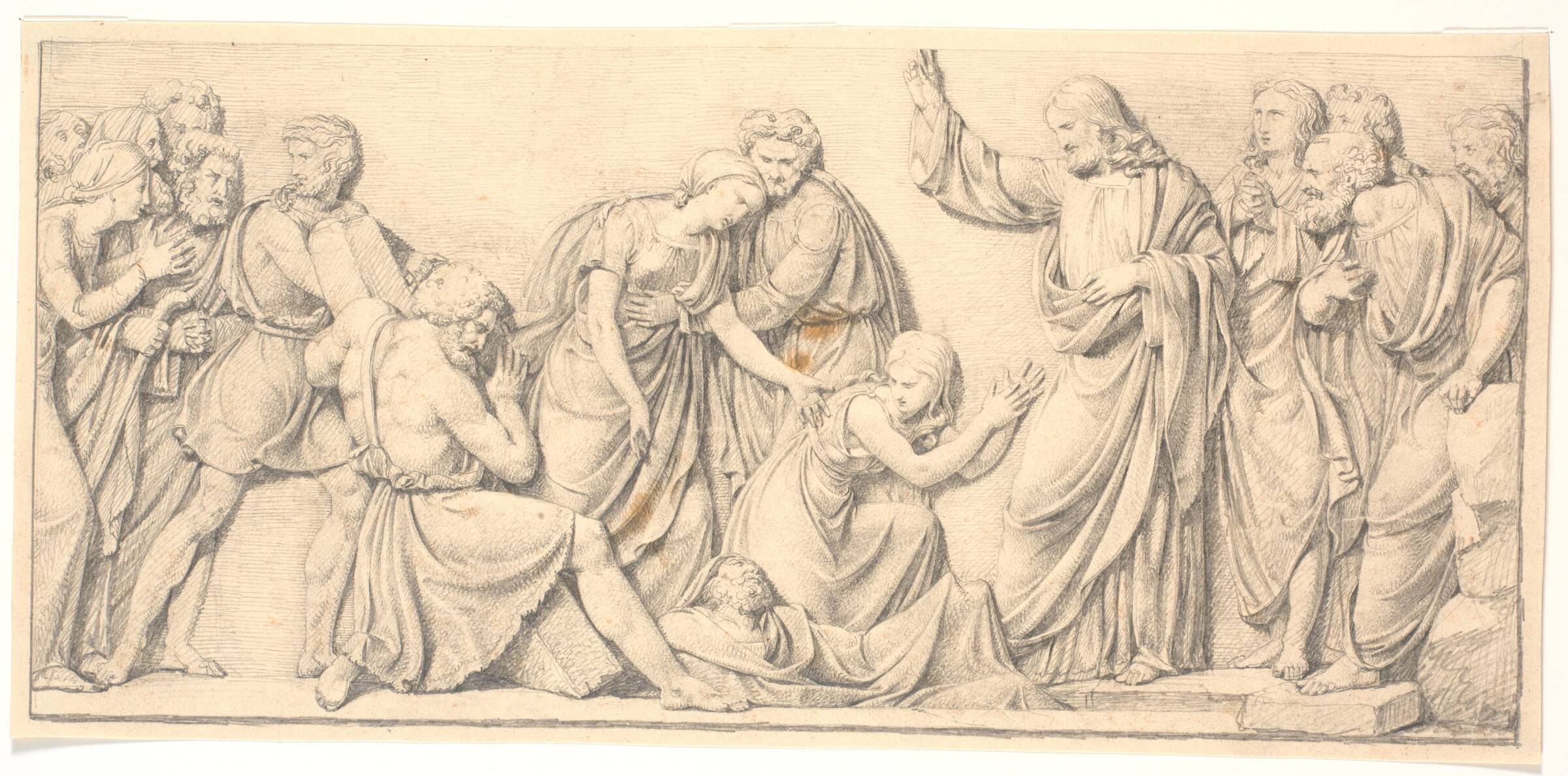 Lazarus' opvækkelse. Studie til afvigende relief i slotskirken, Герман Вильгельм Биссен, 1820-1823