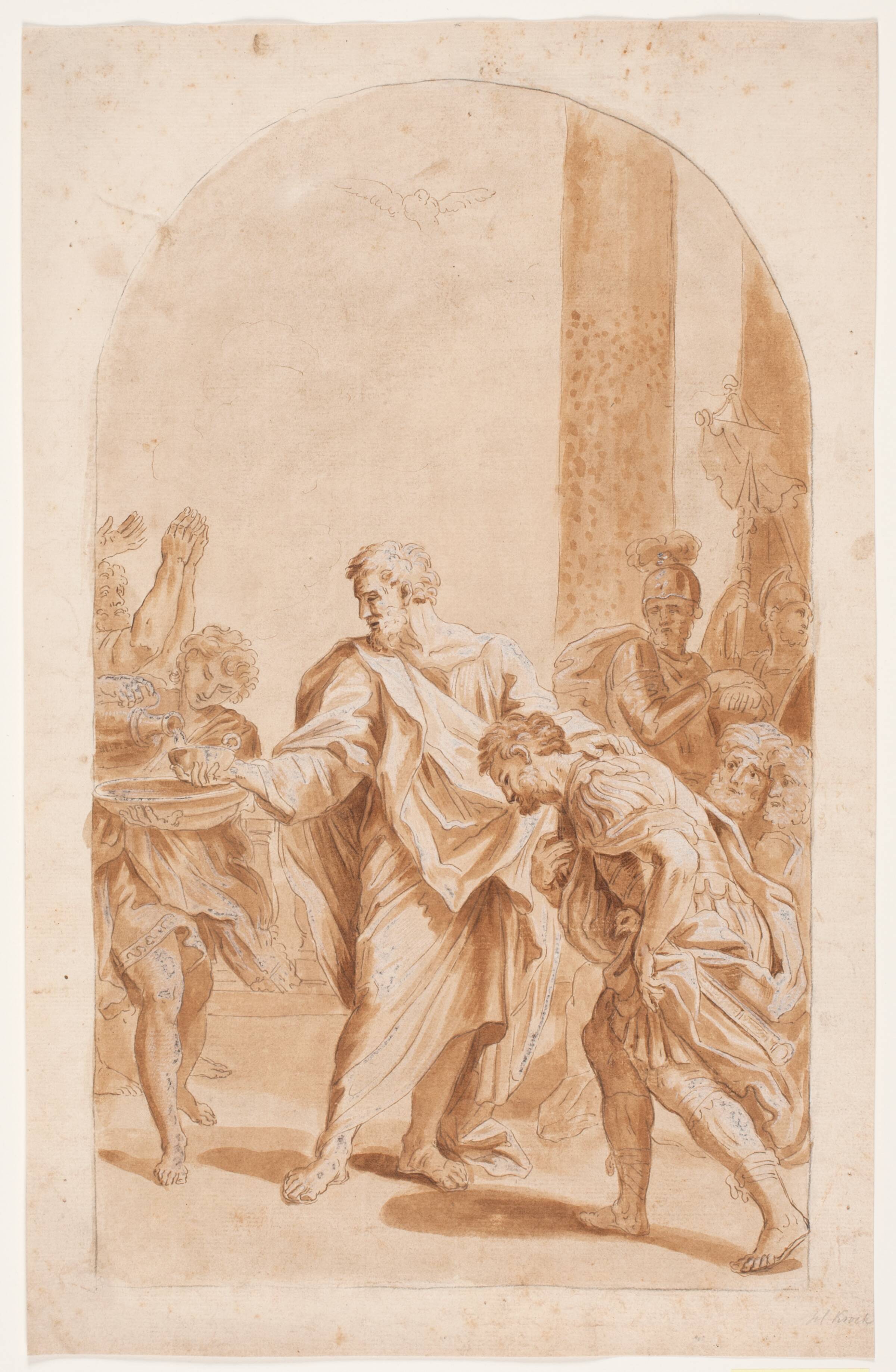 S. Peter døber Centurion Cornelius. (Apostelhist. 10, 47-48)., Hendrik Krock, 1671-1738