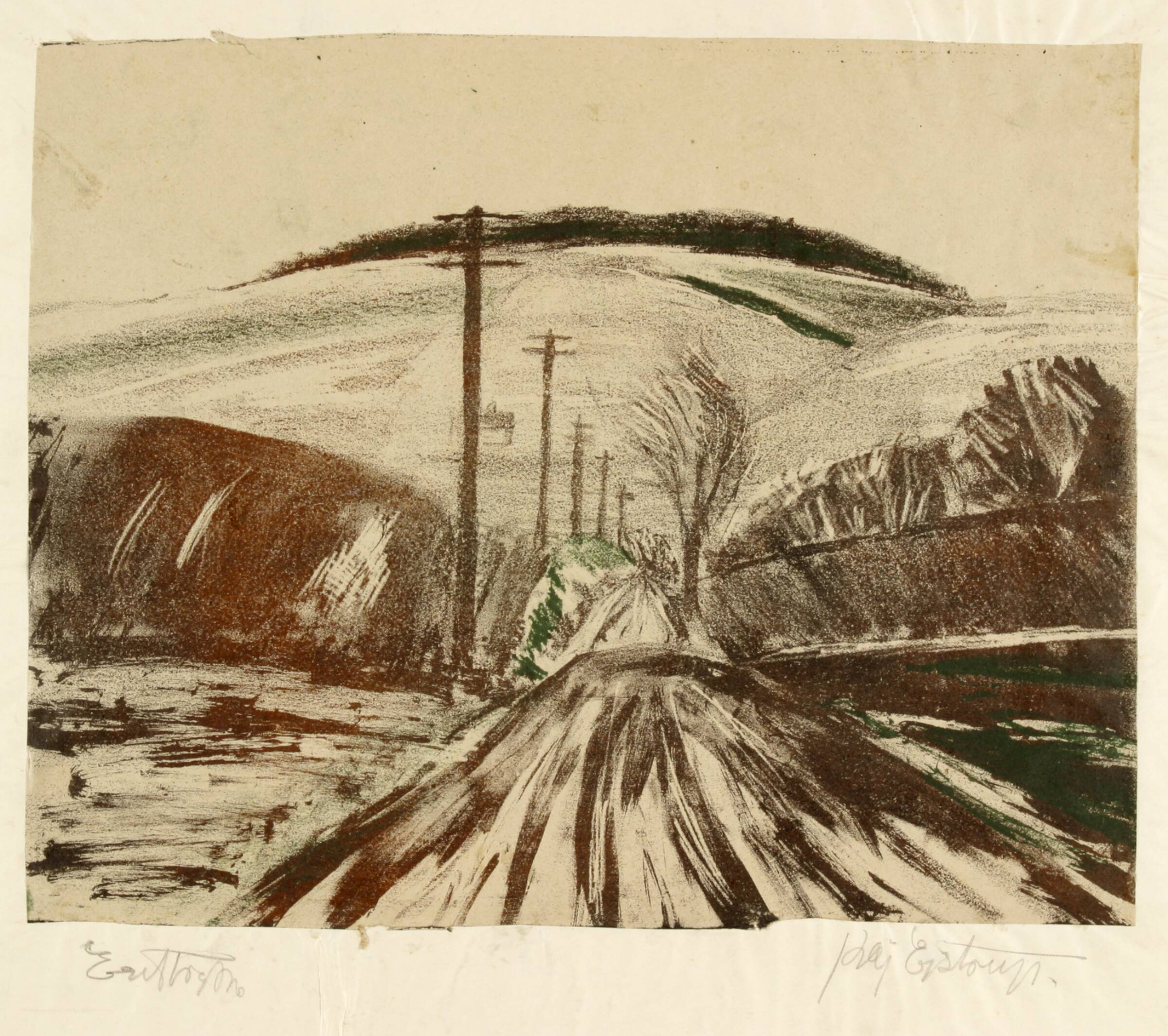 Bakket landskab med landevej, Kaj Ejstrup, 1928