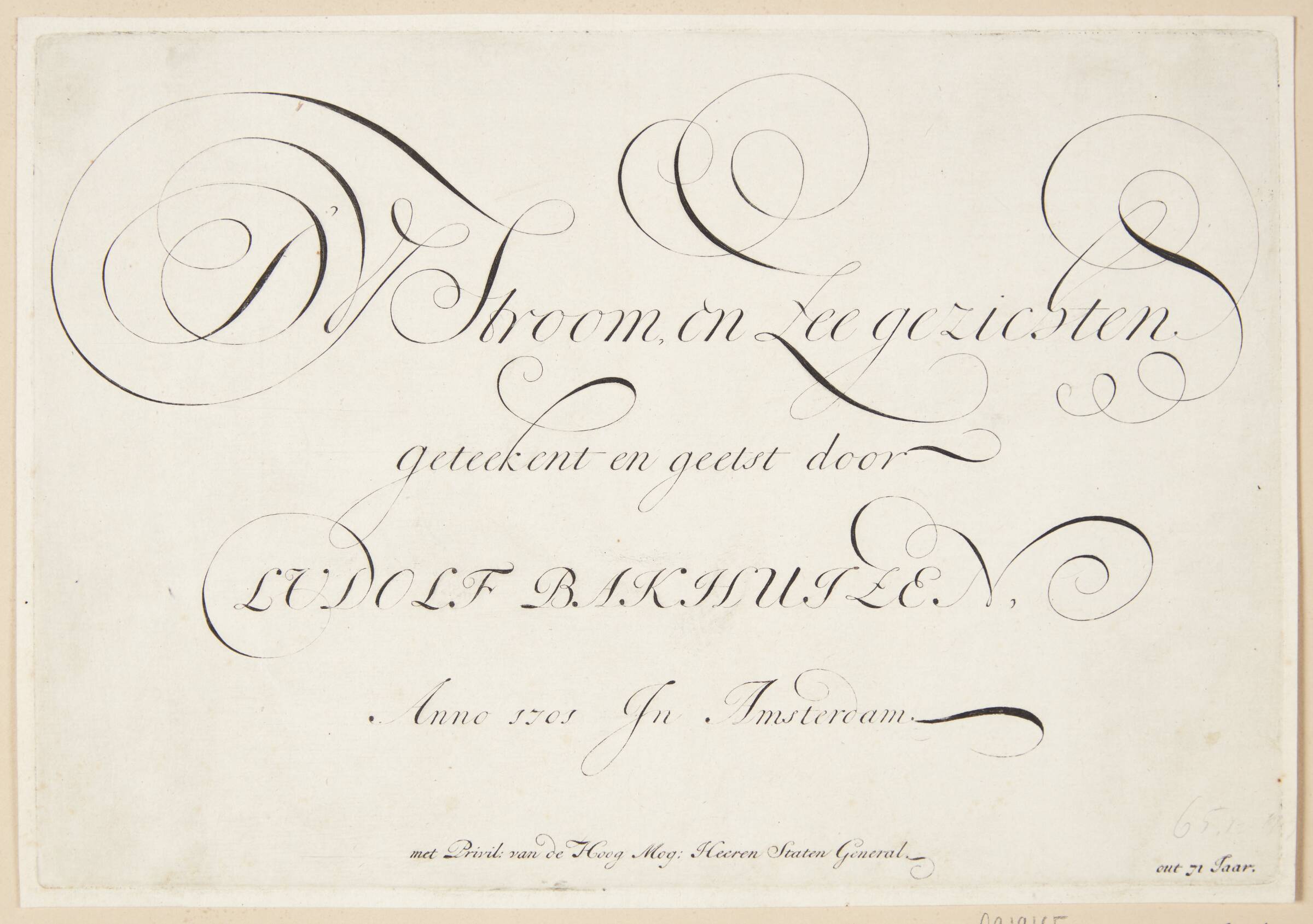 Titelblad til "Mariner" (Stroom en Zee gezichten), Ludolf Bakhuizen, 1701