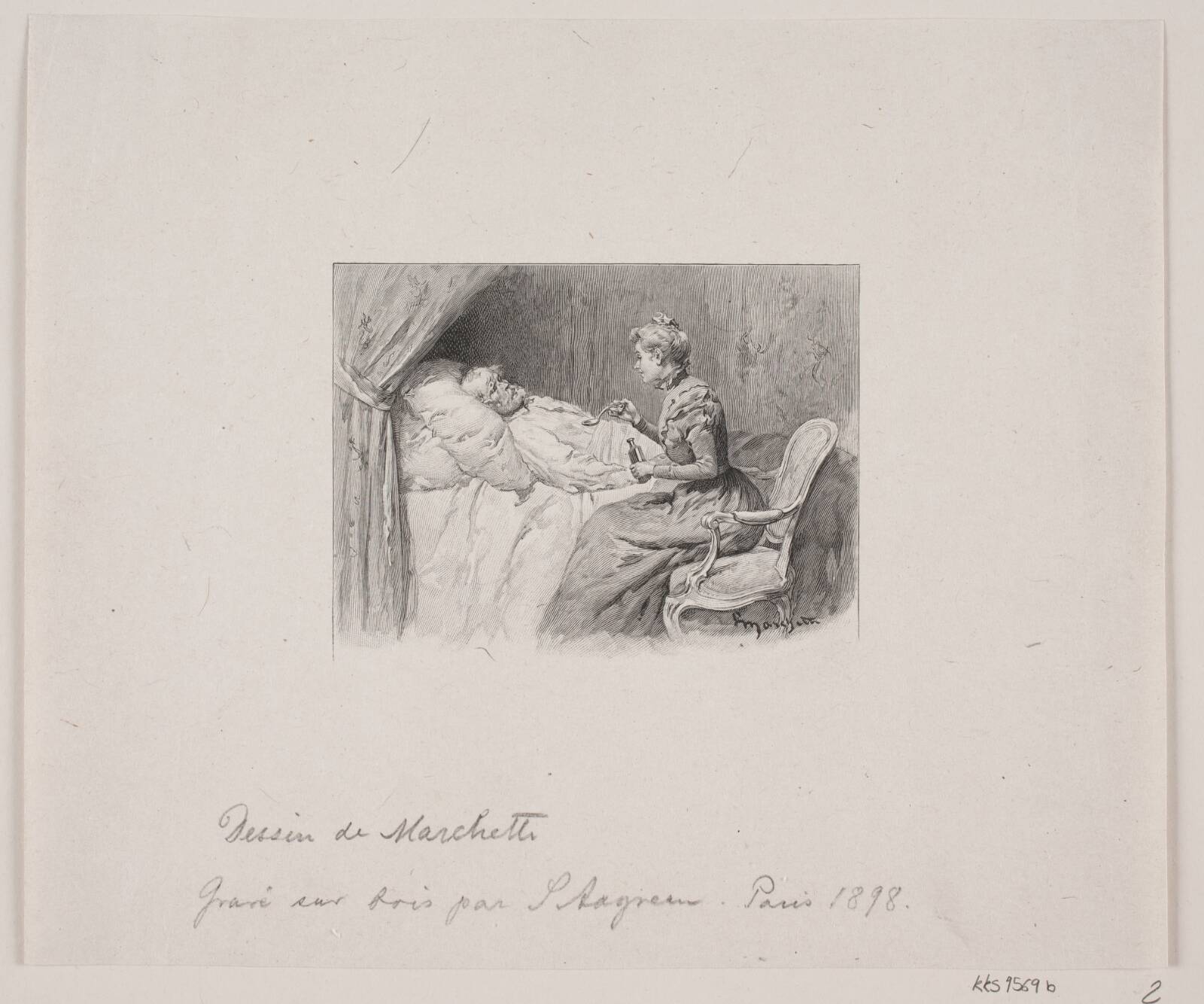 En syg får medicin, S. Aagren, 1898