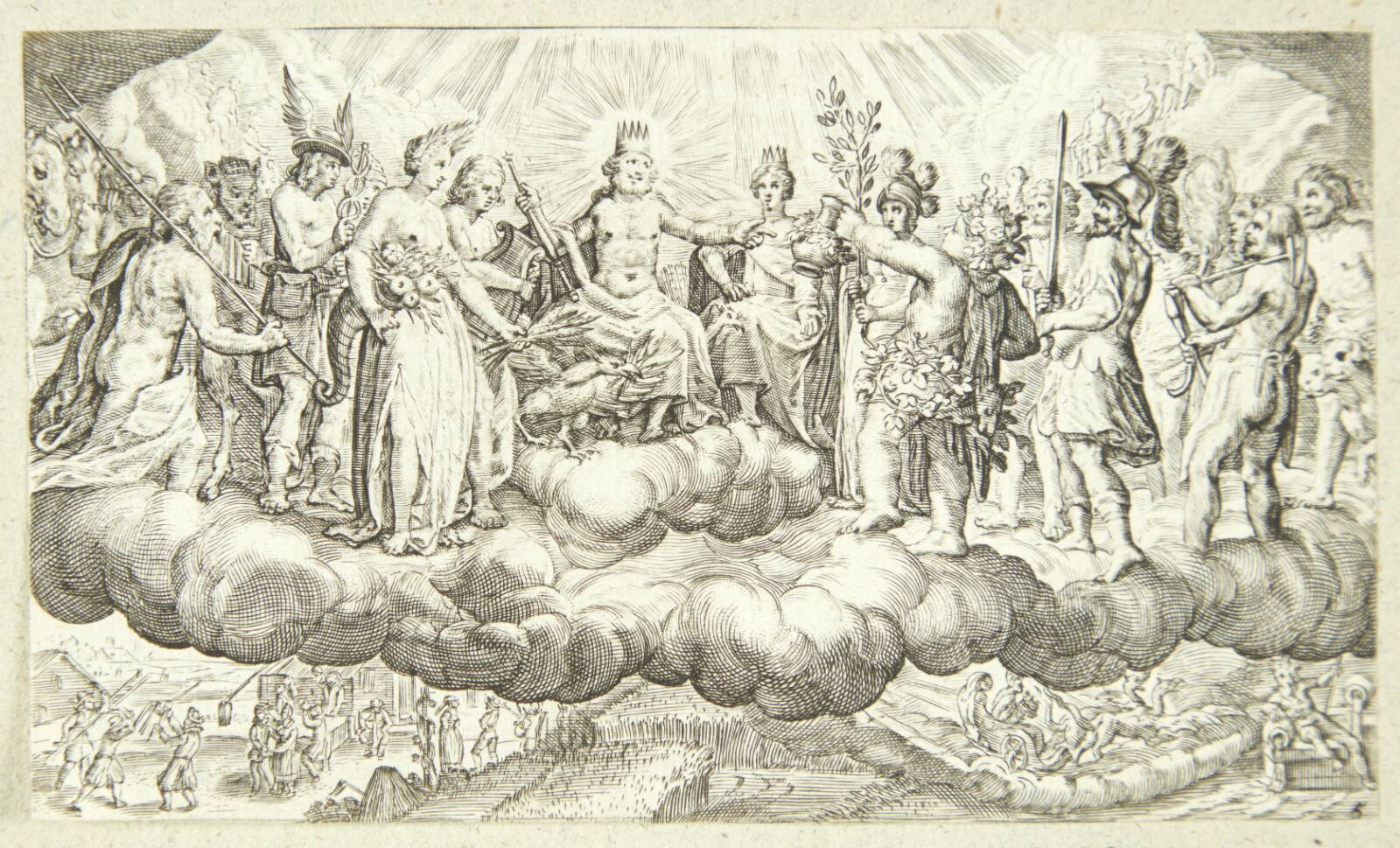 Bakkus overrækker vin til Jupiter, Jacob Matham, 1616