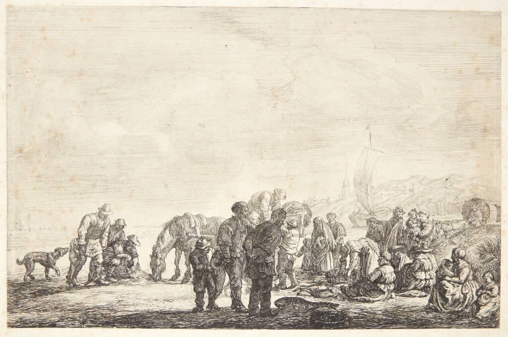 Fiskere på stranden, Simon de Vlieger, 1600-1653