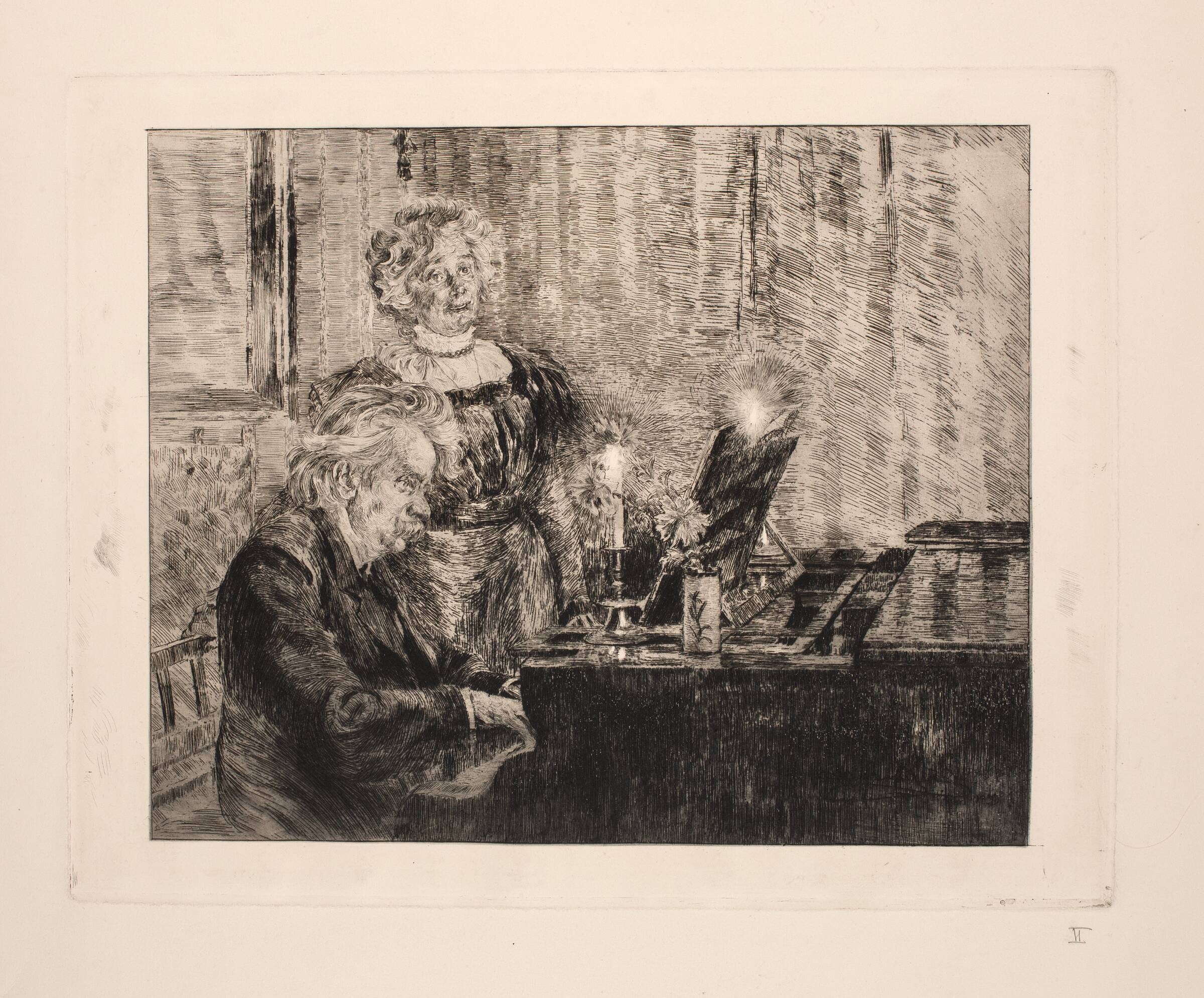 Edvard og Nina Grieg ved klaveret, P.S. Krøyer, 1899