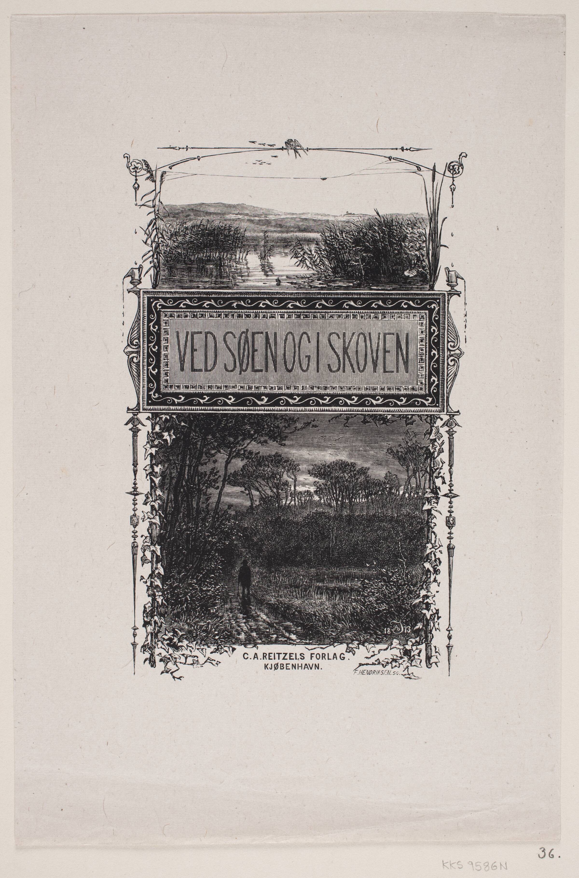 Omslag til Sophus Bauditz, "Ved Søen og i Skoven", F. Hendriksen, 1873