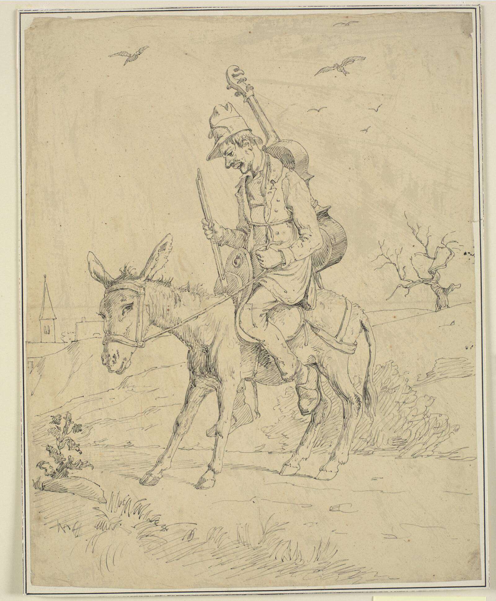 Spillemand på et æsel, Wilhelm Marstrand, 1810-1873