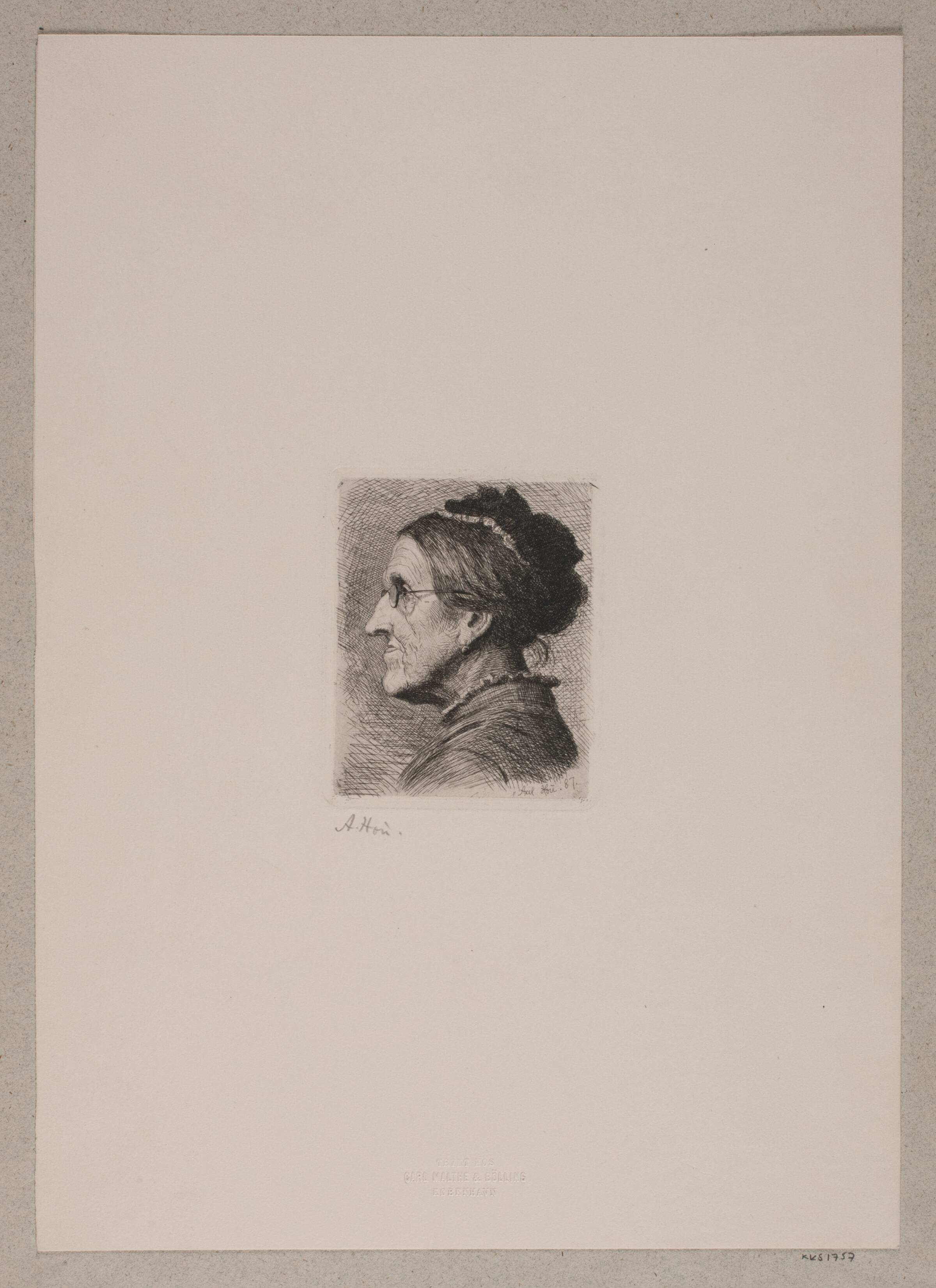 Kvindehoved. Profil til venstre, Axel Hou, 1887