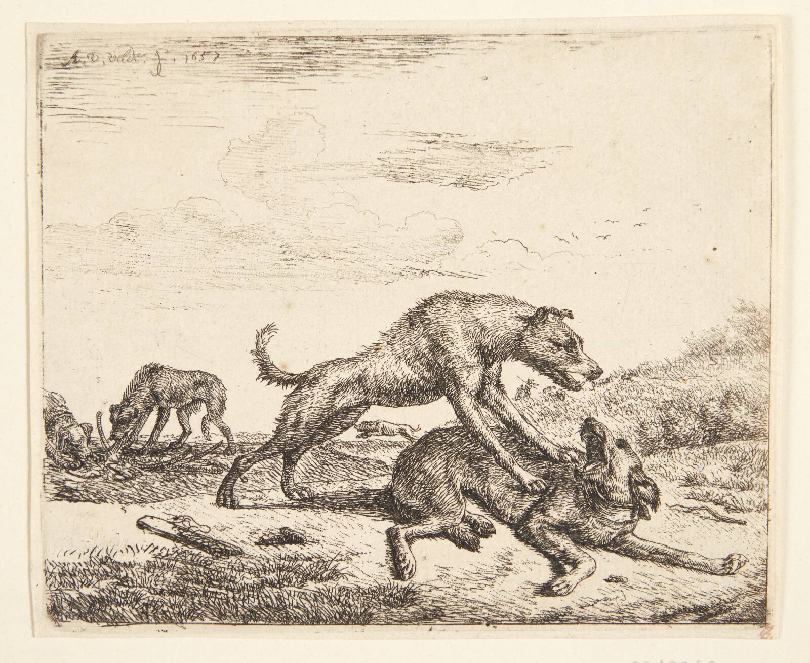 Hunde i slagsmål, Adriaen van de Velde, 1657