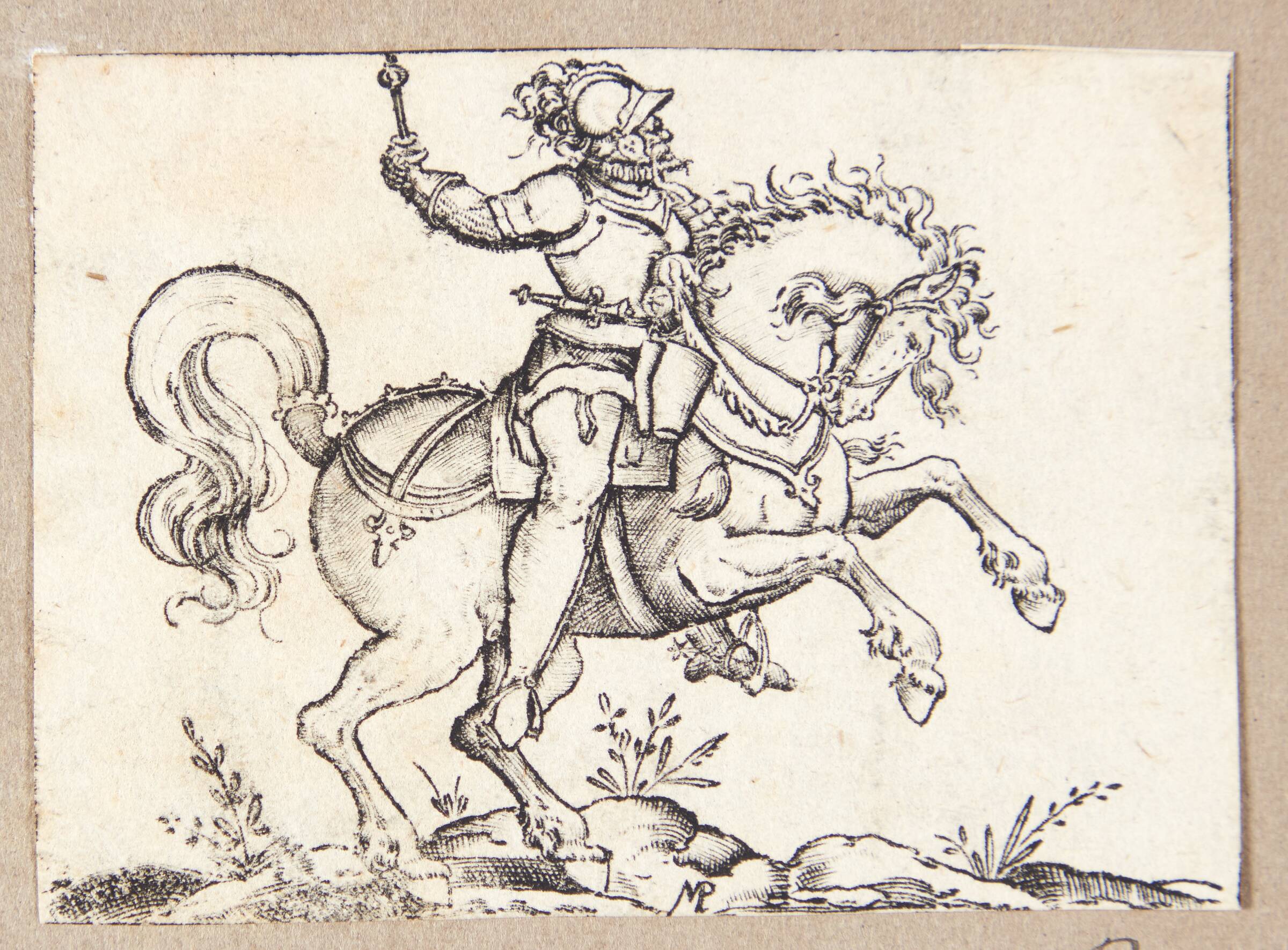 Rytter med kølle, vendt mod højre, Martin Pleginck, 1594