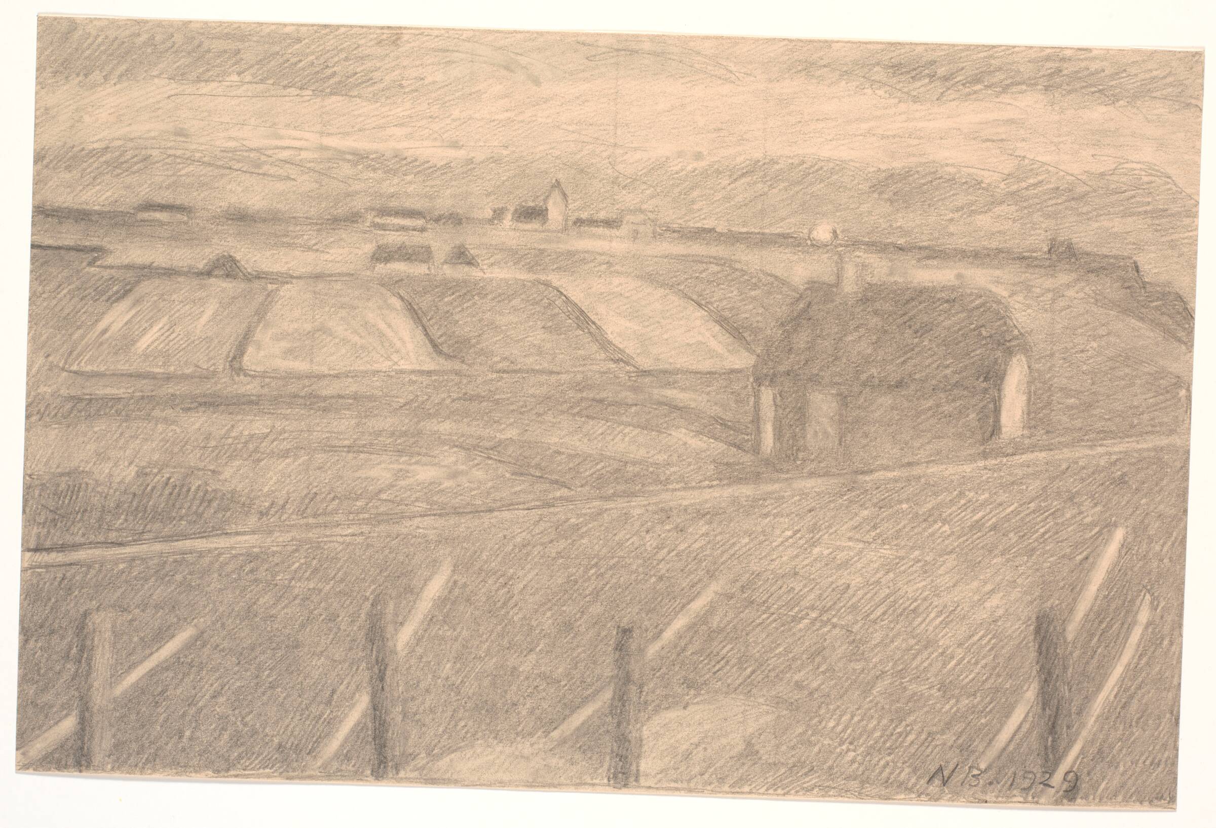 Landskab ved Ferring, fyrtårnet tændt, Niels Bjerre, 1929