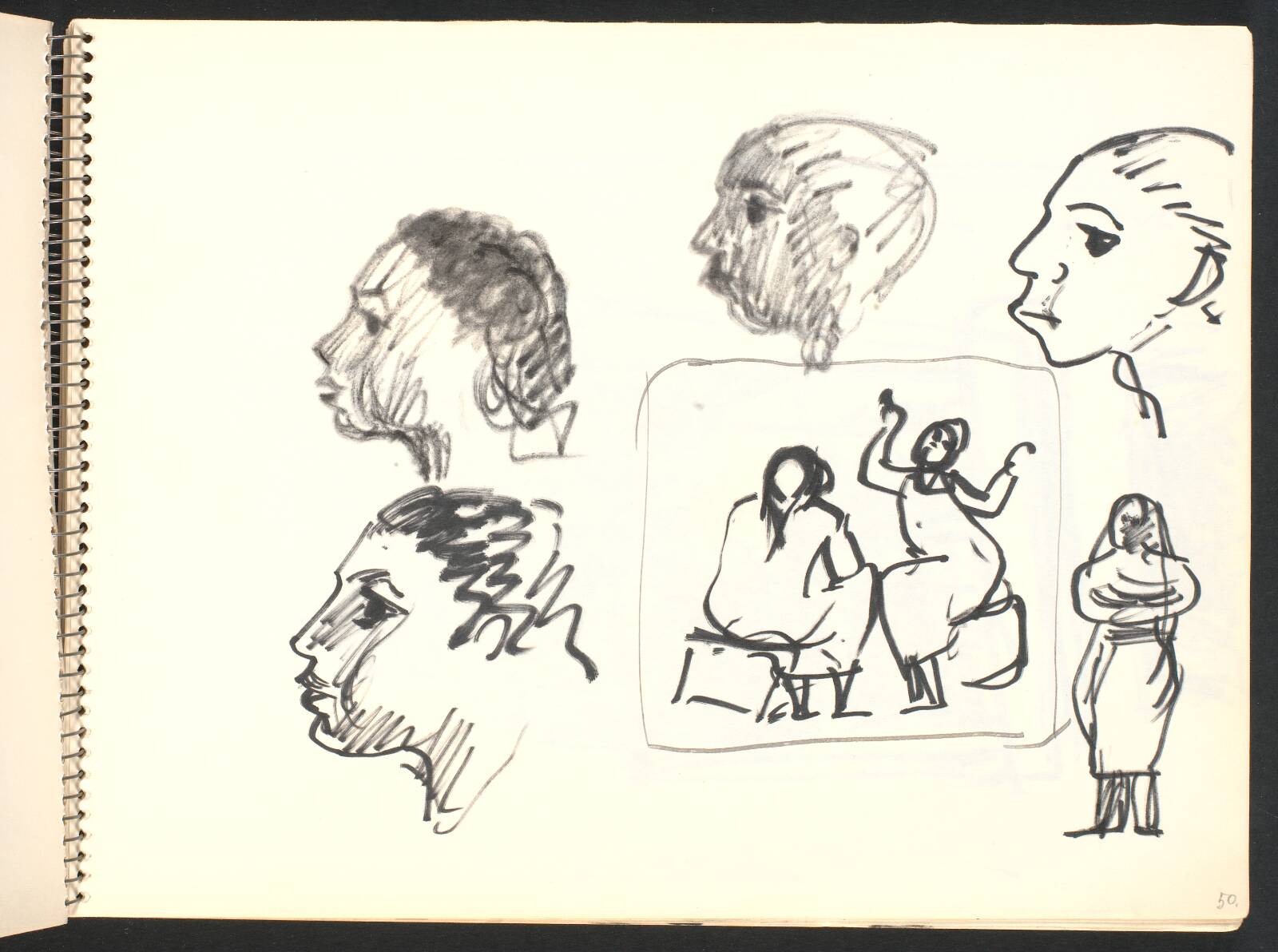 Skitser, kvindeprofiler, Gottfred Eickhoff, 1952