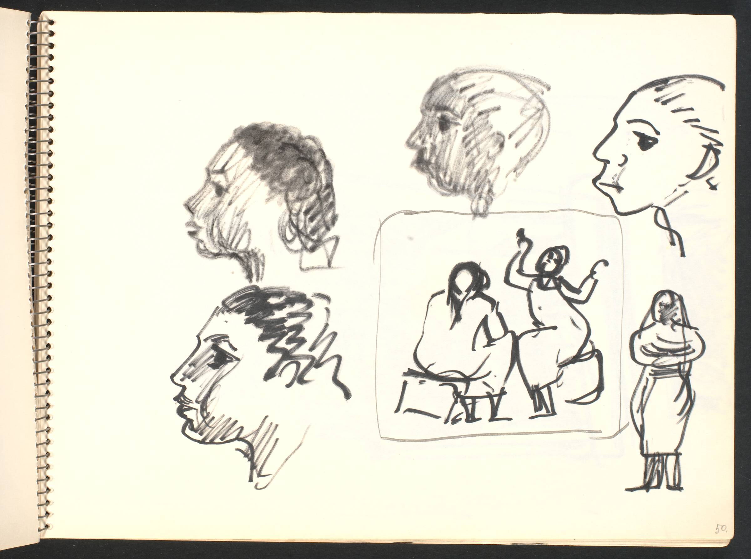 Skitser, kvindeprofiler, Gottfred Eickhoff, 1952