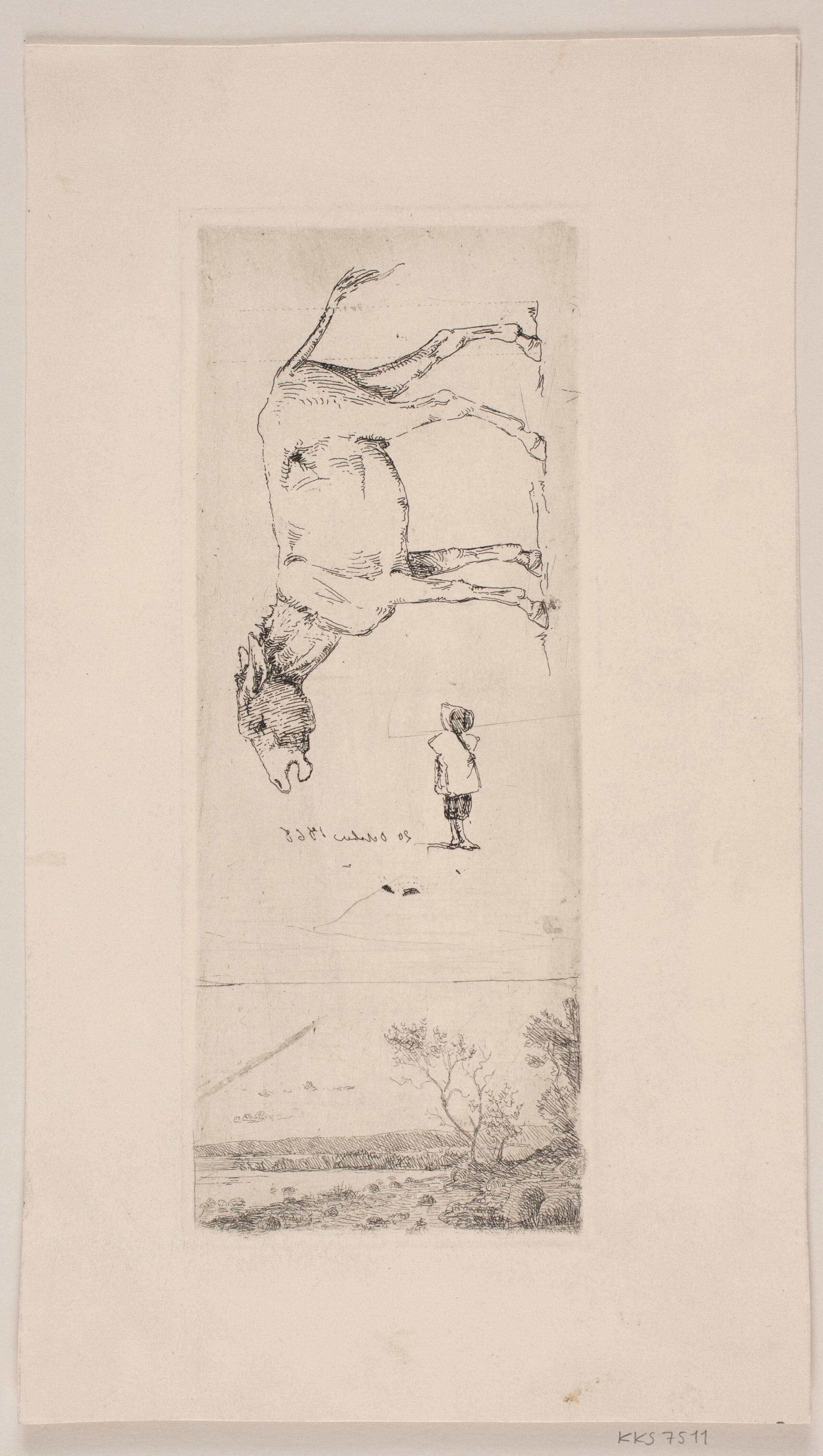 Prøveblad med æsel og landskab, Vilhelm Bissen, 1866-1870