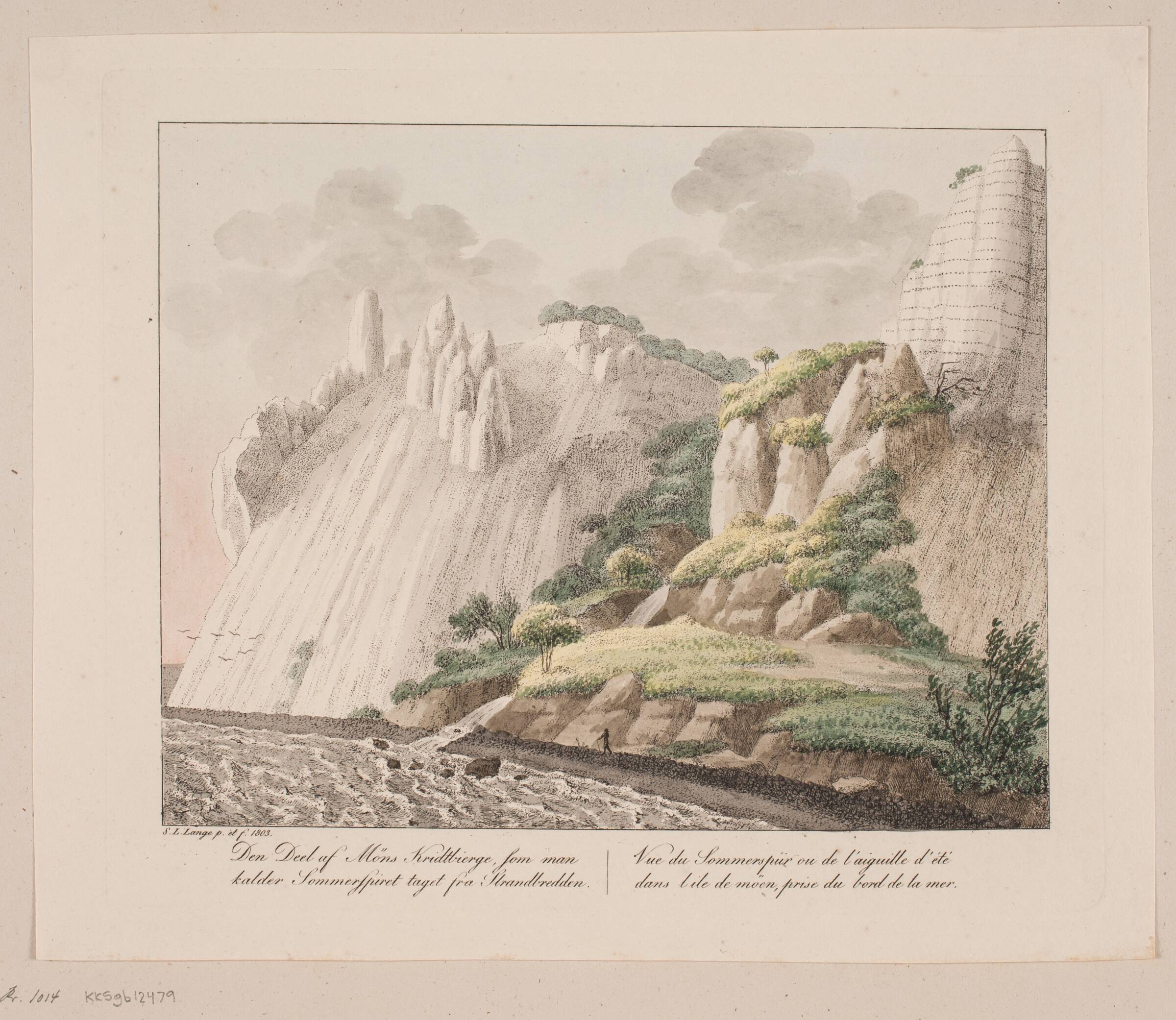 Den del af Møns kridtbjerge, som man kalder Sommerspiret taget fra strandbredden, Søren L. Lange, 1803
