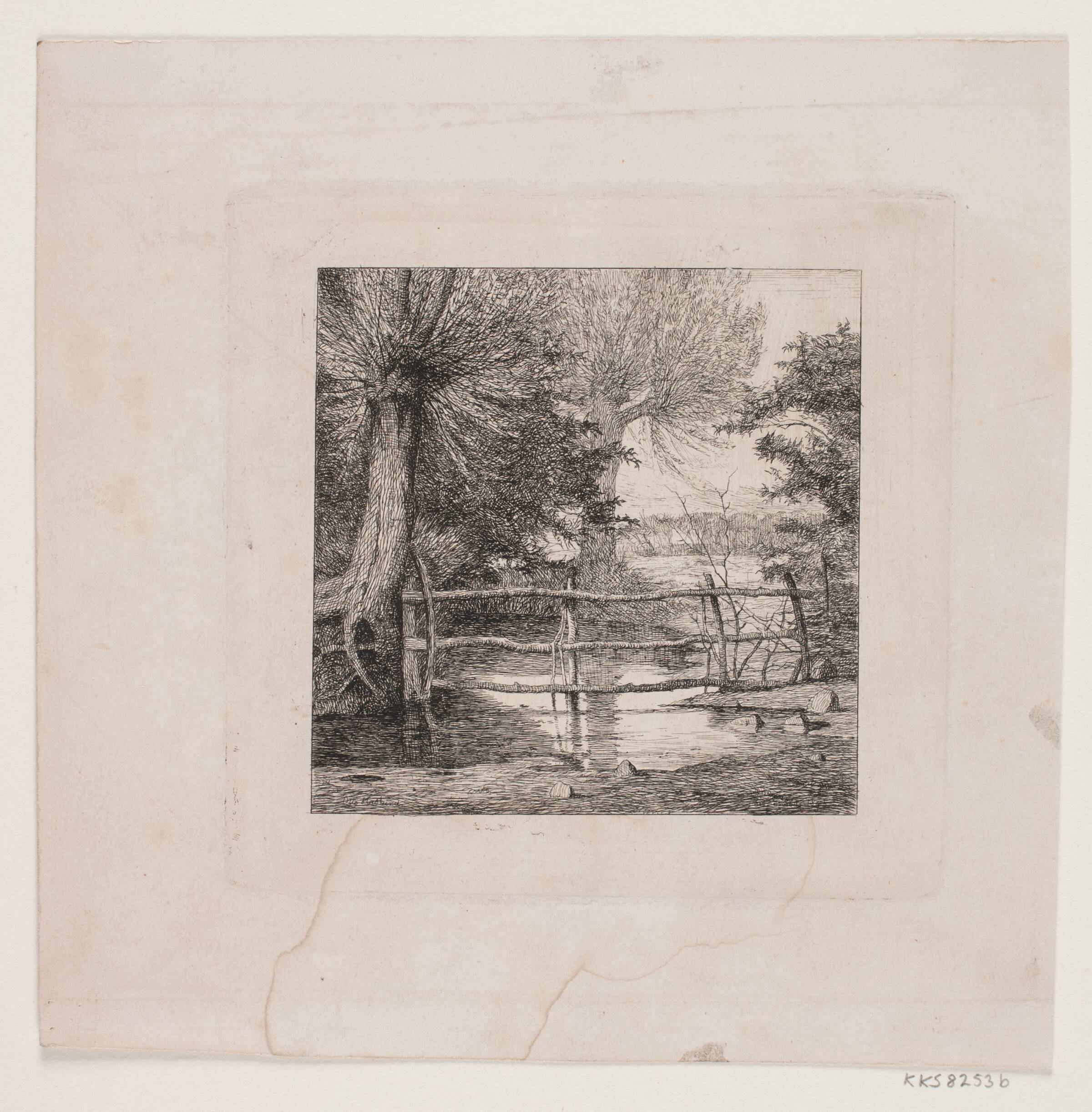 Piletræer ved et vandløb, Otto Haslund, 1865