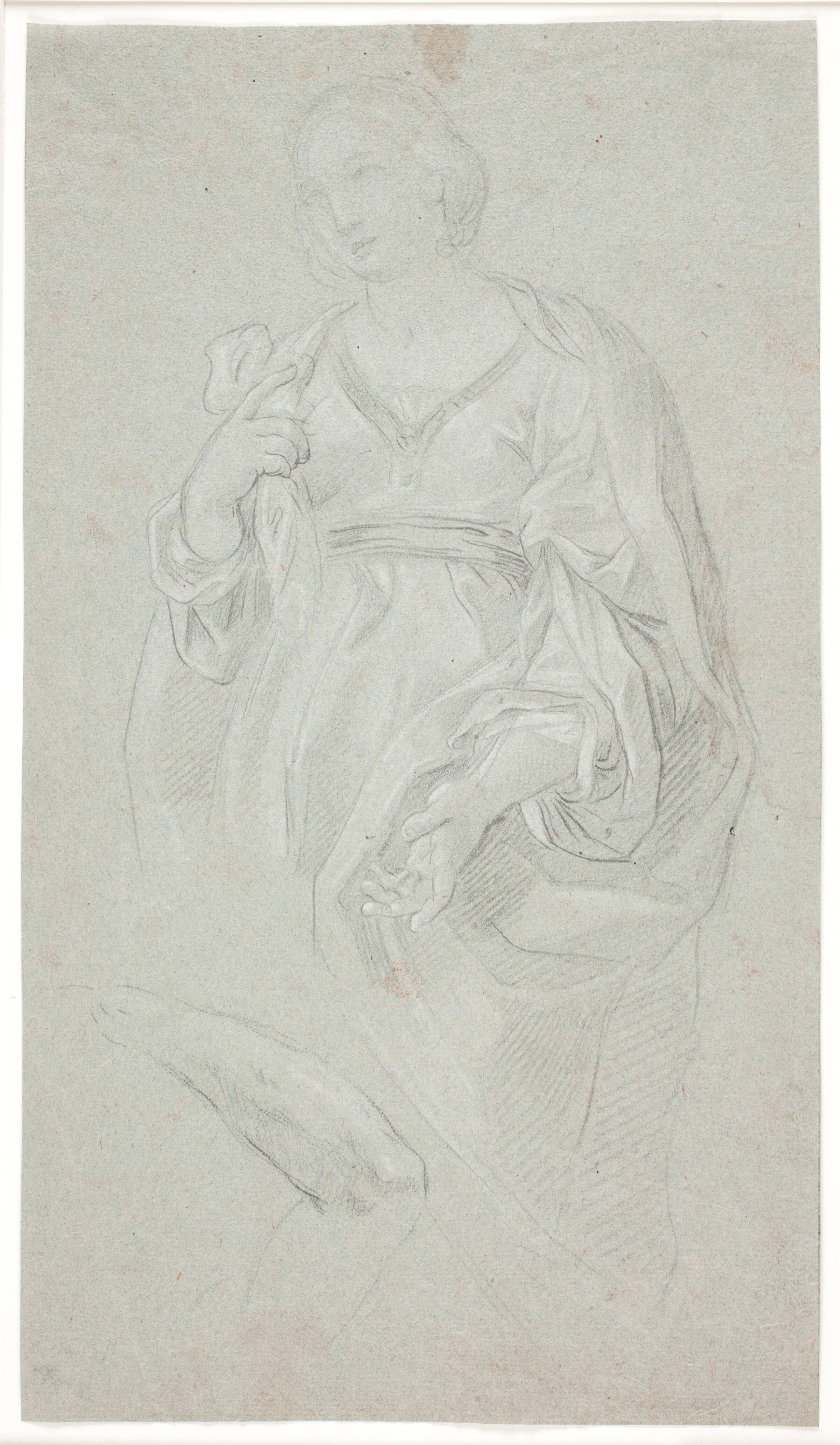 Stående kvinde. Knæstykke. Studie af en arm, Hendrik Krock, 1671-1738