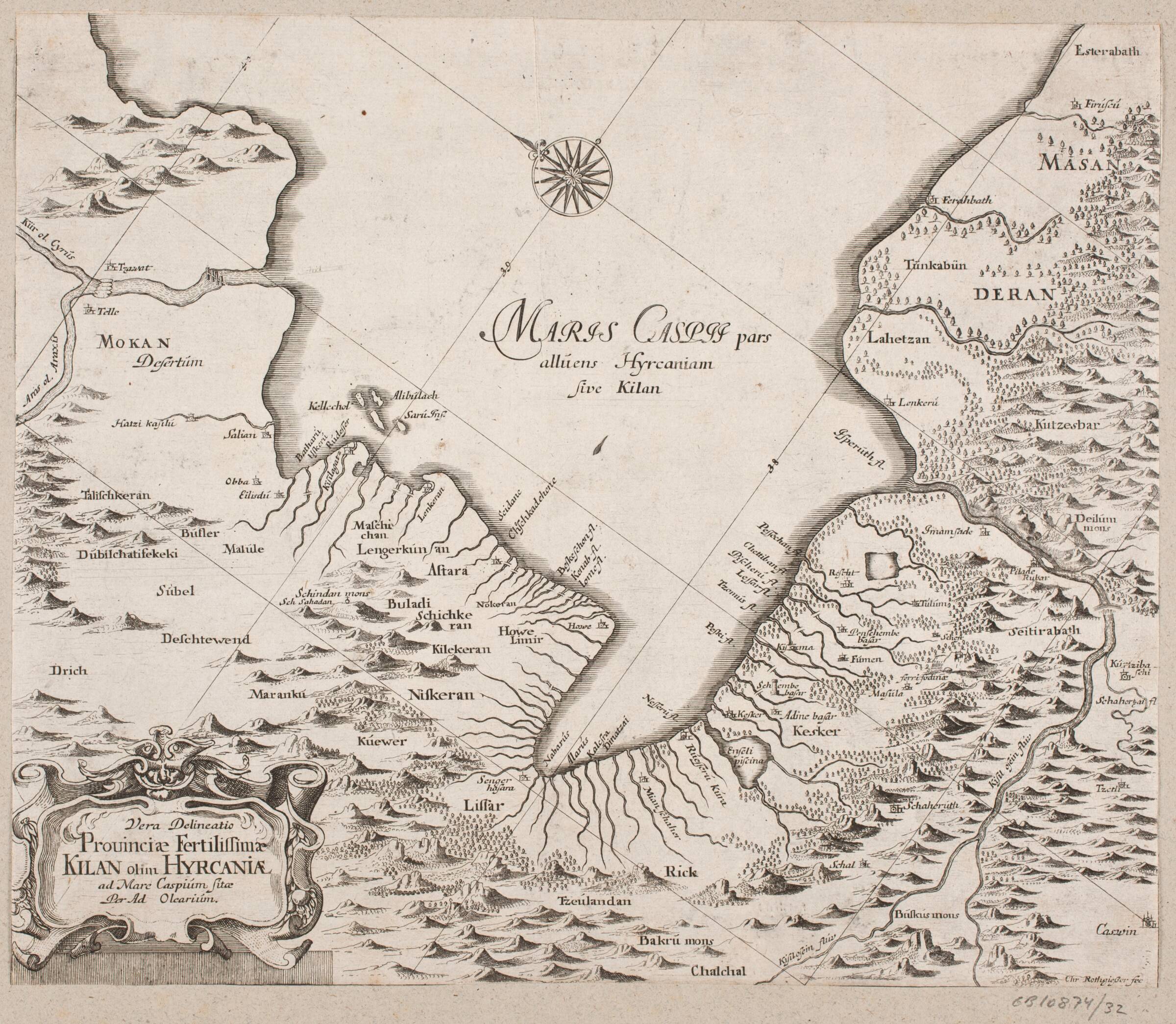 Kort over det Kaspiske Hav, Christian Rothgiesser, 1656