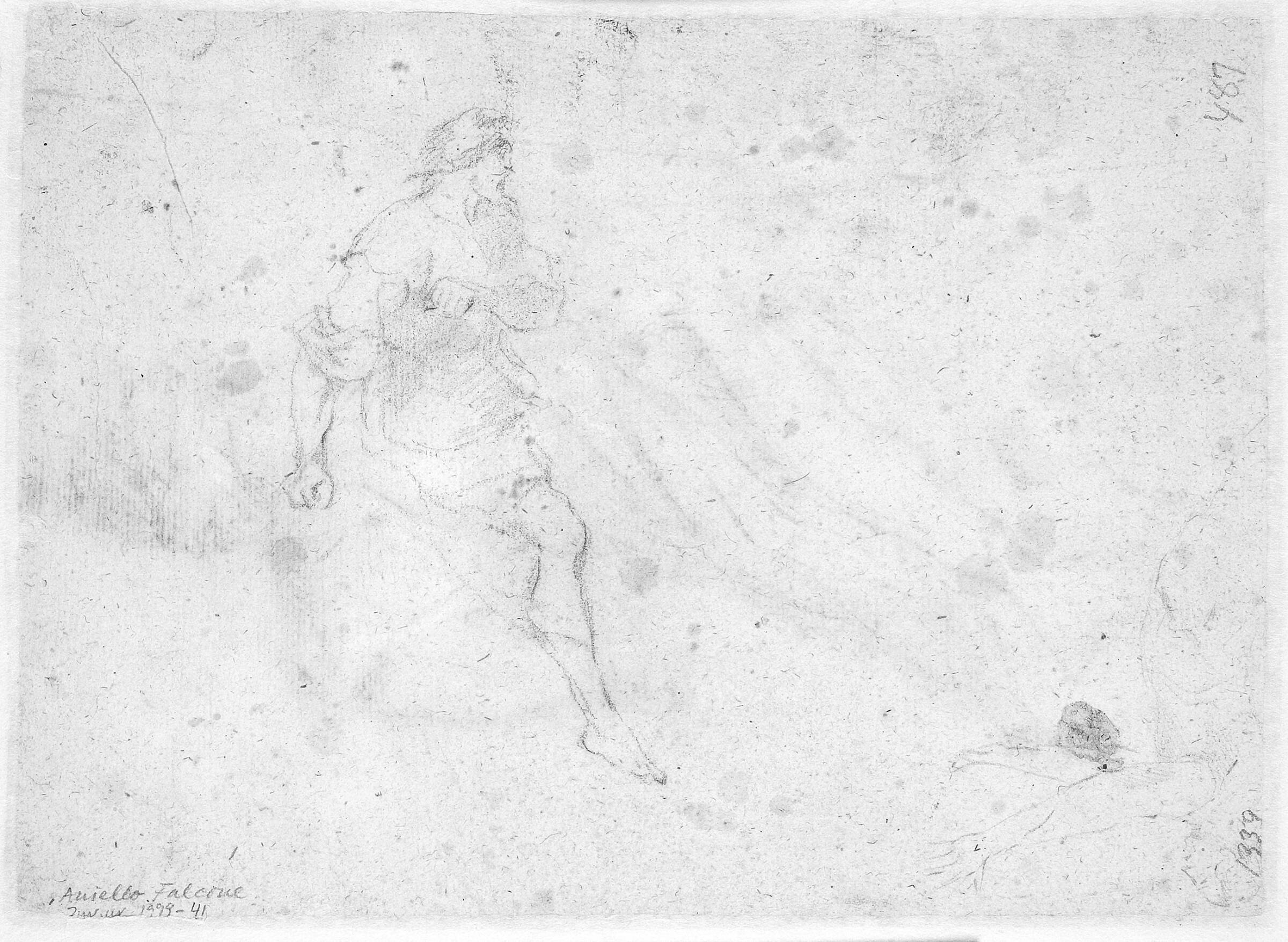 Skitse til løbende mand og skitse til figur, der rækker armene frem, Aniello Falcone, 1620-1656