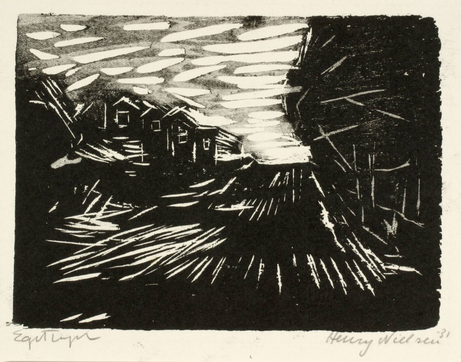 Bred vej, huse, træer, Henry Nielsen, 1931