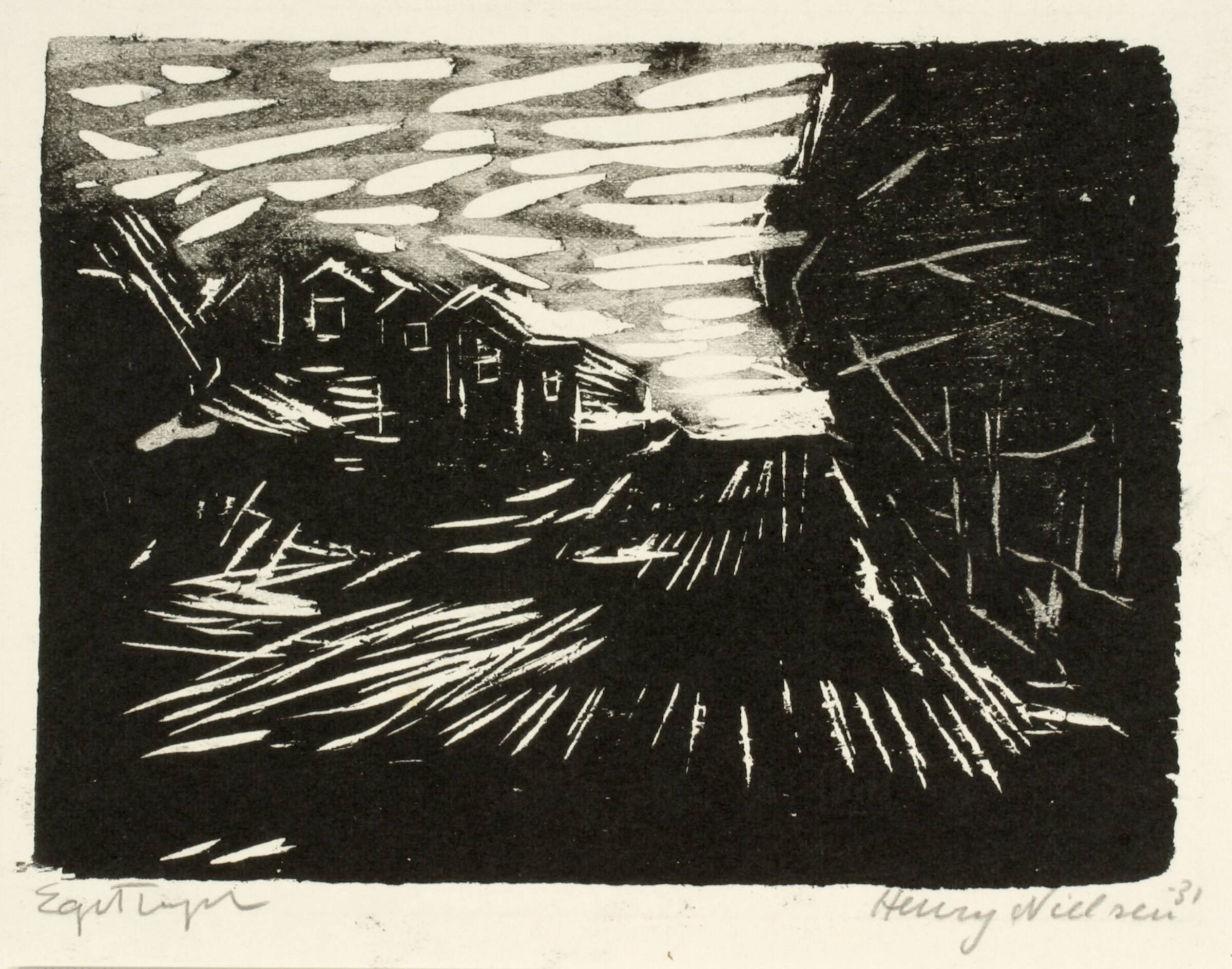 Bred vej, huse, træer, Henry Nielsen, 1931