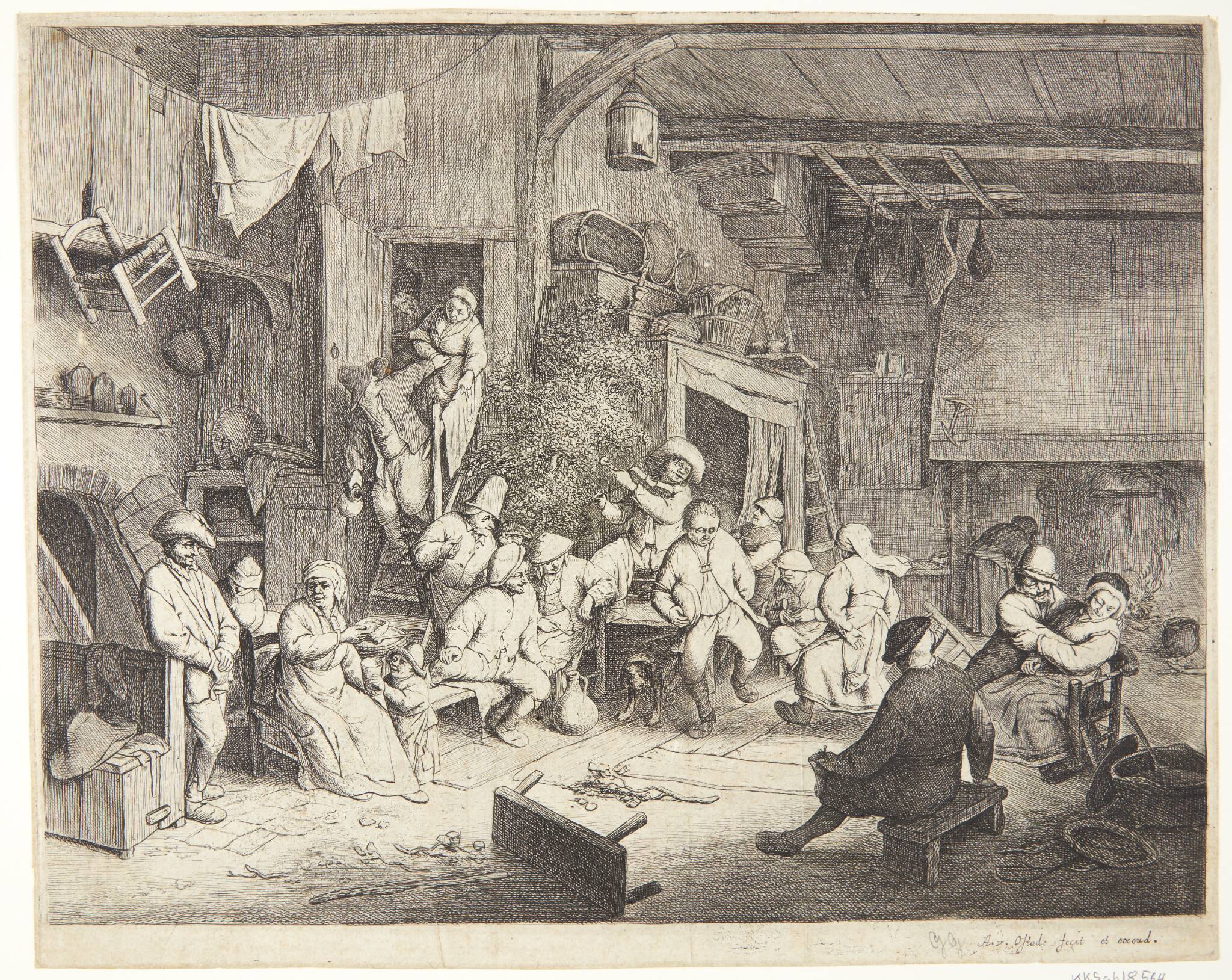 Bønder, spisende ved et bord i en krostue