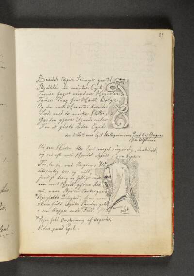 En slange der er snoet som et vikingeornament. Mandsprofil samt vers. Side 29
