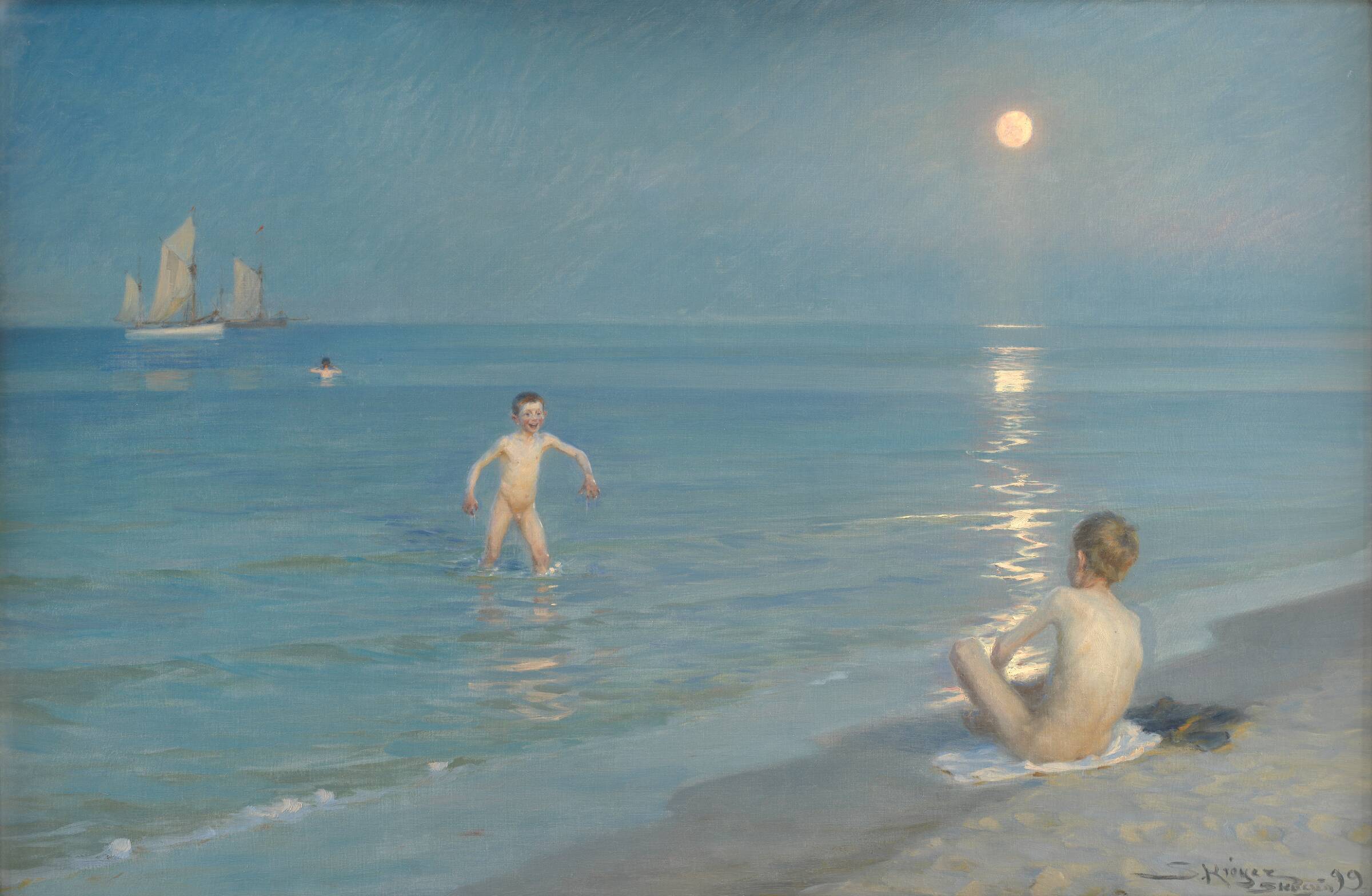 Badende drenge en sommeraften ved Skagens strand, P.S. Krøyer, 1899