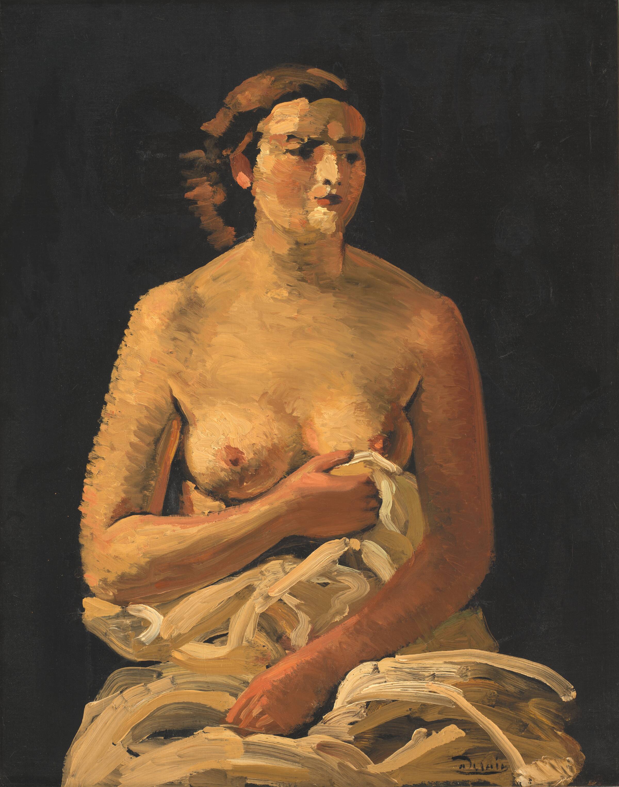Siddende kvindelig model, halvnøgen., André Derain, 1933